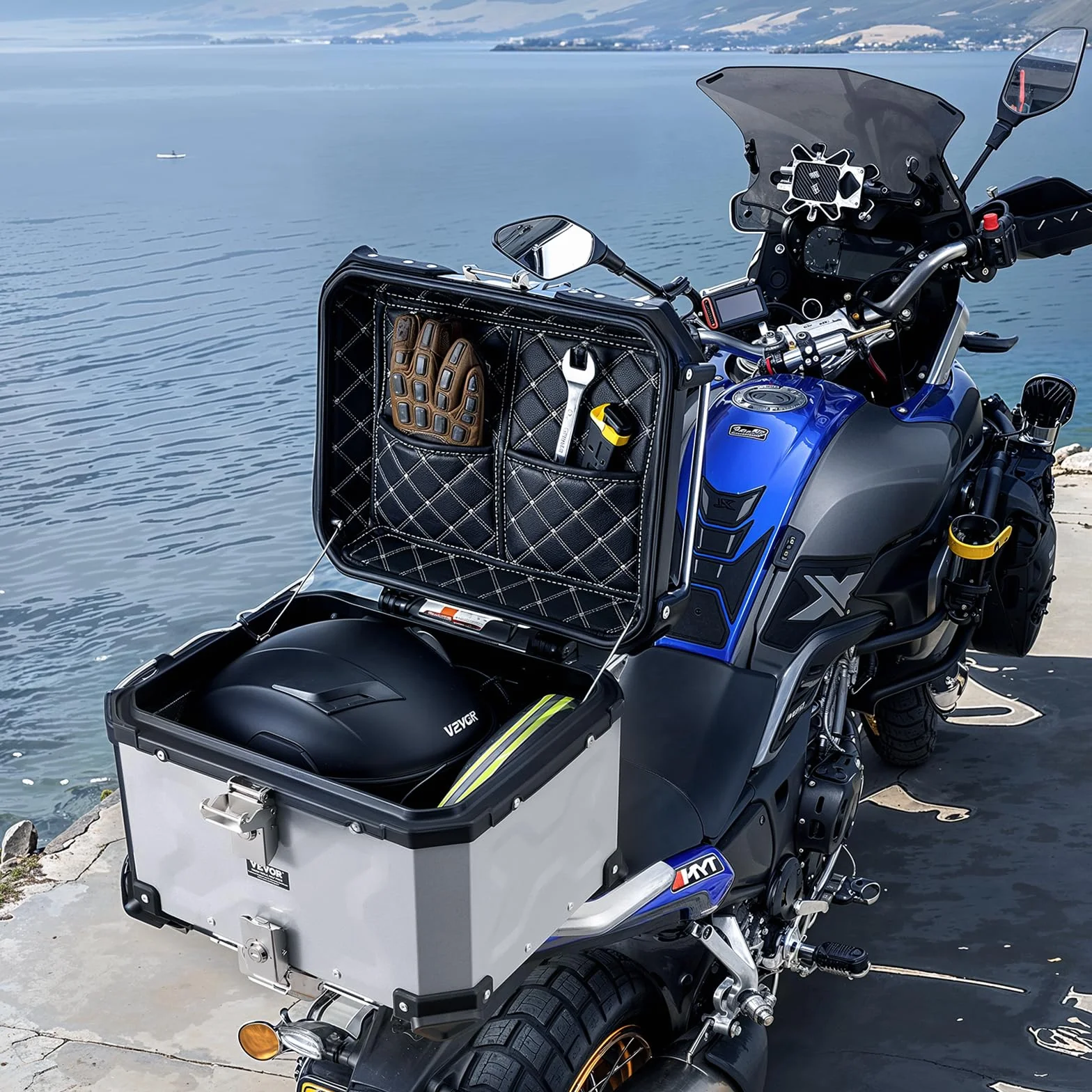 VEVOR Top Case Moto 45L Valigia Portapacchi Universale in Lega di Alluminio con Fodera in Pelle e Serratura