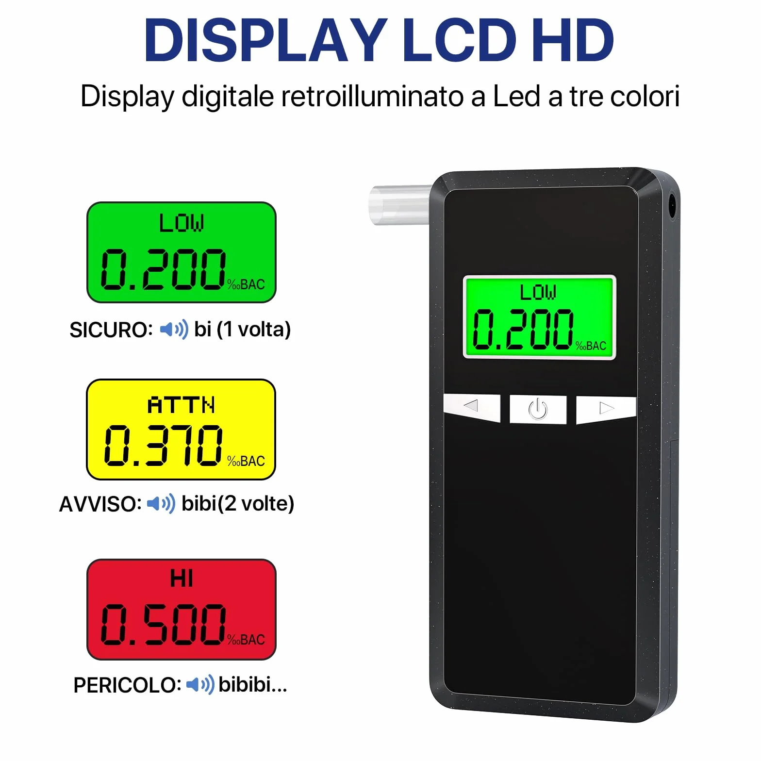 Etilometro Portatile Certificato, Altamente Preciso Alcol Test con Display LCD Blu,Ideale per Uso Domestico e Feste, con 10 Boccagli Inclusi