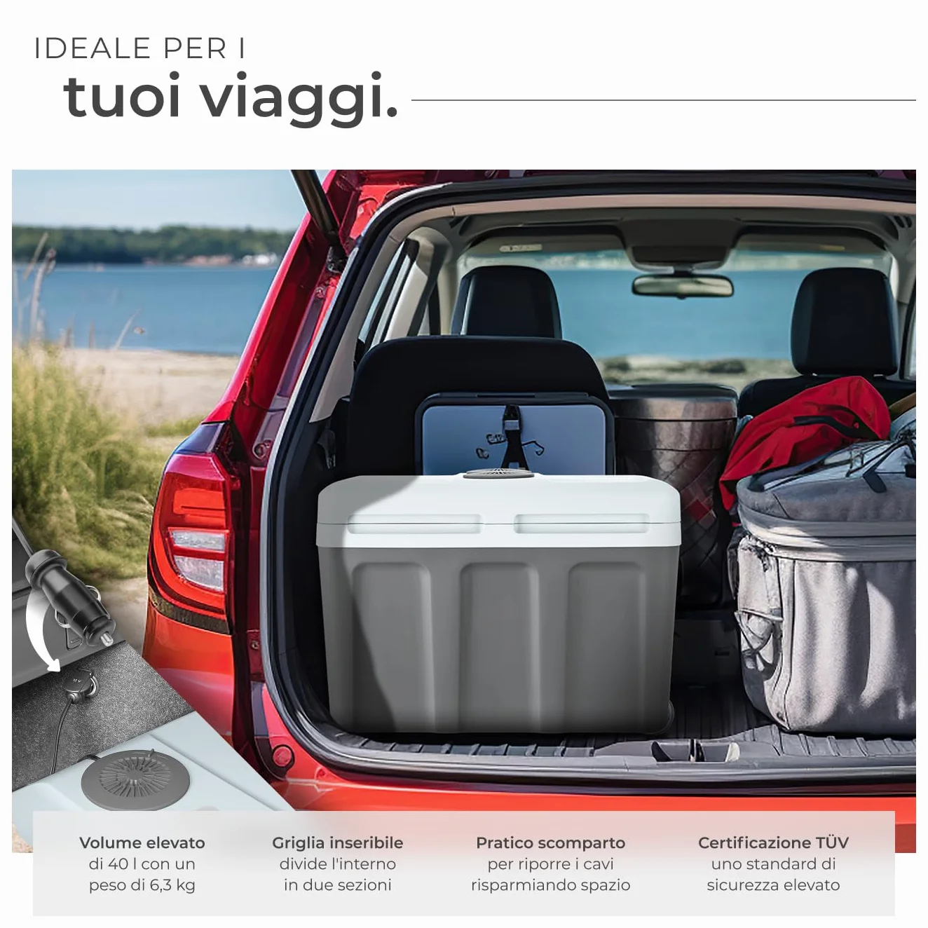 TecTake® Frigorifero Portatile e Scaldavivande 2 in 1, Mini Frigo con Modalità ECO da Campeggio con Maniglie Pieghevoli e Ruote, Portatile Elettrico Ideale per Casa e Auto - 40L