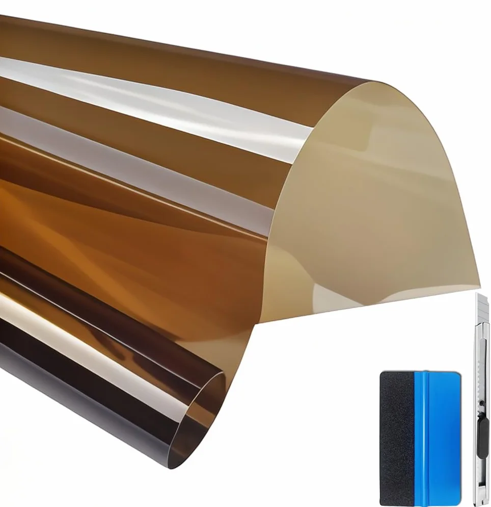 NewL Pellicola autoadesiva multicolore per vetri delle finestre, in PET al 99%, protezione UV al 99%, per auto, case, uffici, negozi (colore tè, 50 cm x 200 cm)
