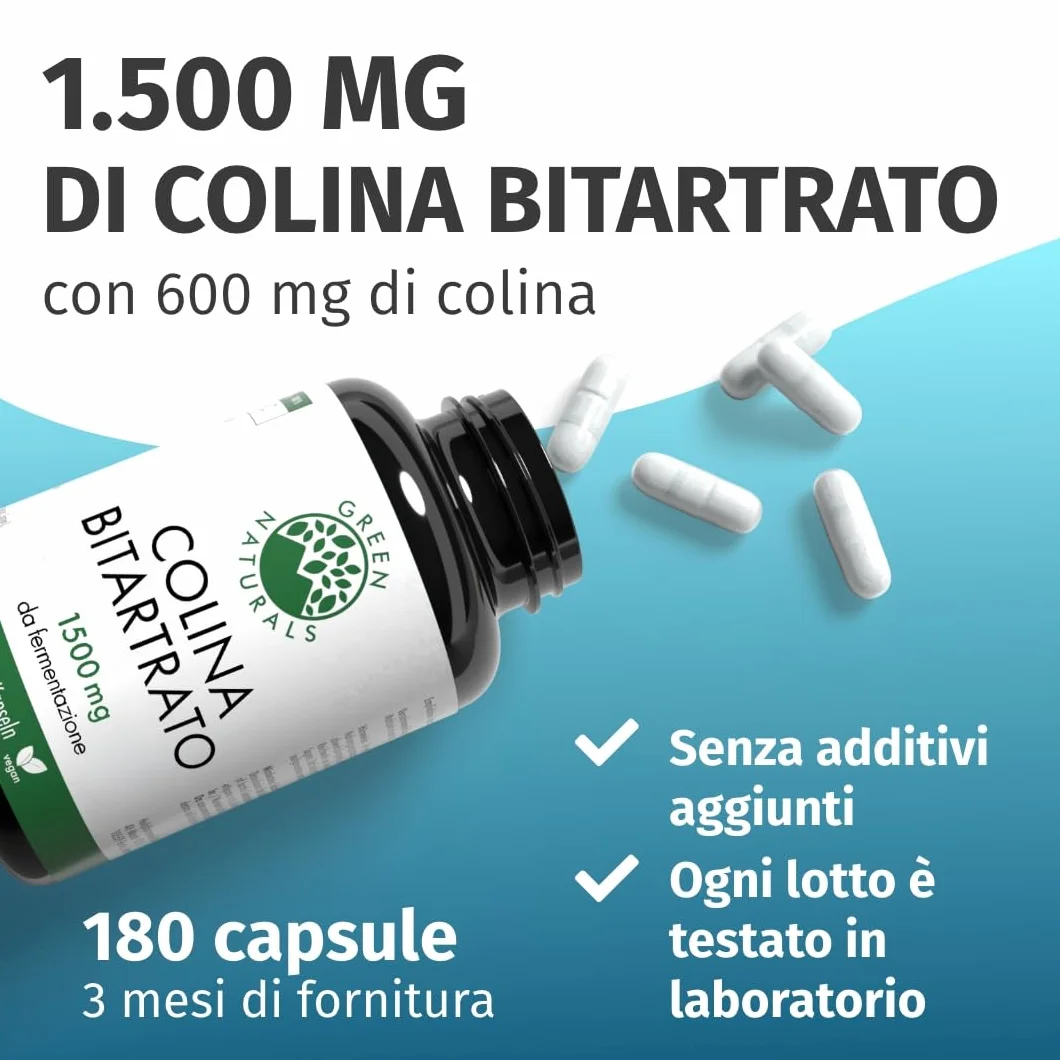Green Naturals Colina Bitartrato 1.500 mg 180 capsule Integratore Fegato Metabolismo Grassi