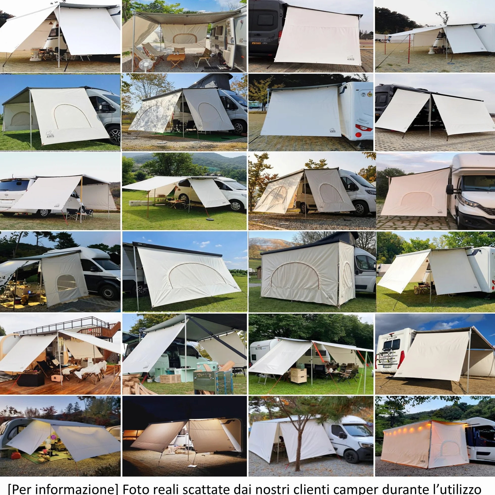 Fiamma F45 AIRIS Parete Anteriore Tenda da Sole Camper 390x190 cm Tessuto Misto Cotone Avorio Impermeabile Protezione UV