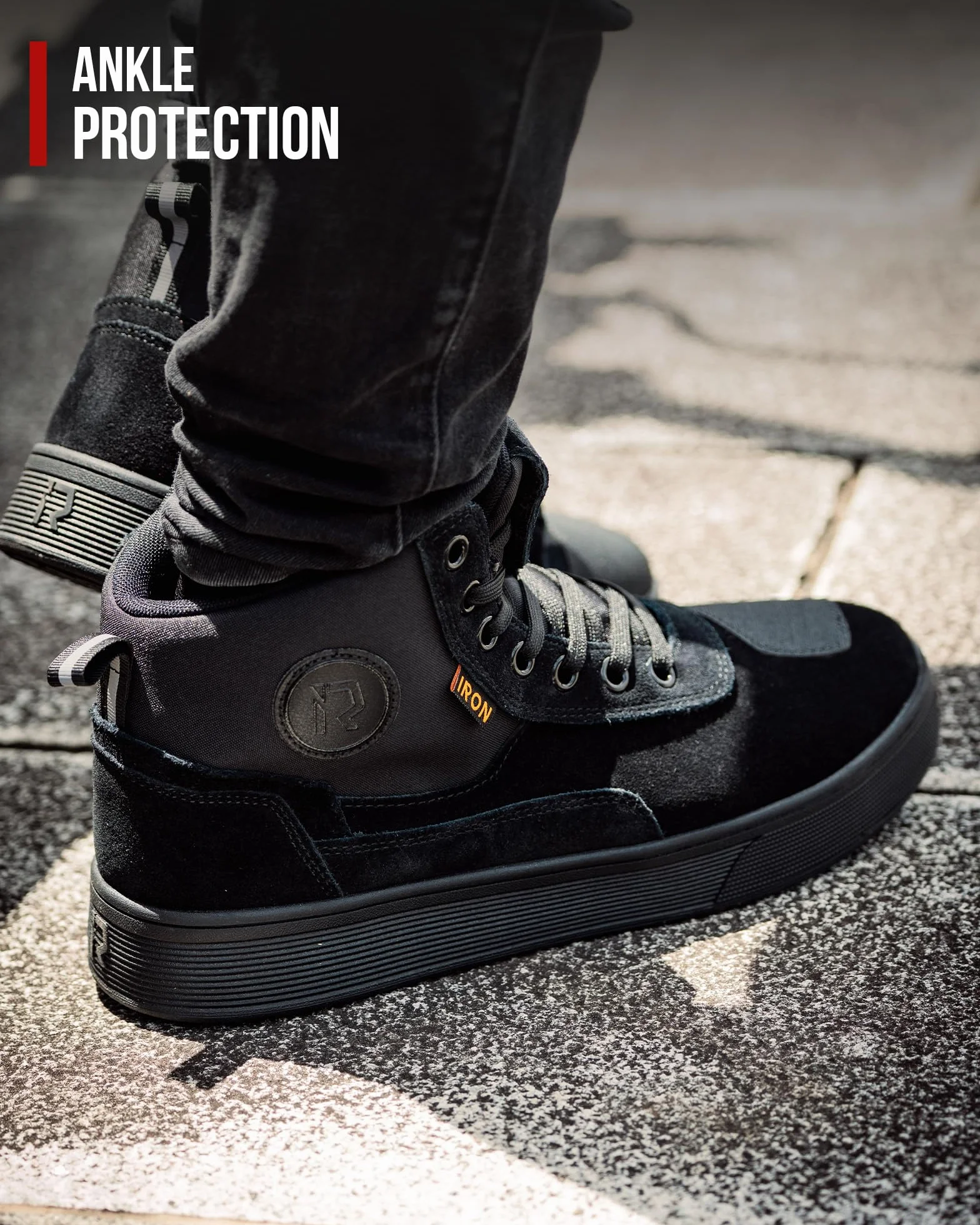 RIDEIRON Scarpe Moto Uomo Donna Conforme CE Stivali Moto,Antiscivolo Rinforzato Suola Ispessita Impermeabili Traspiranti alla Moda con Zip Laterale,Supporto alla Caviglia e Shift Pad Nero 42
