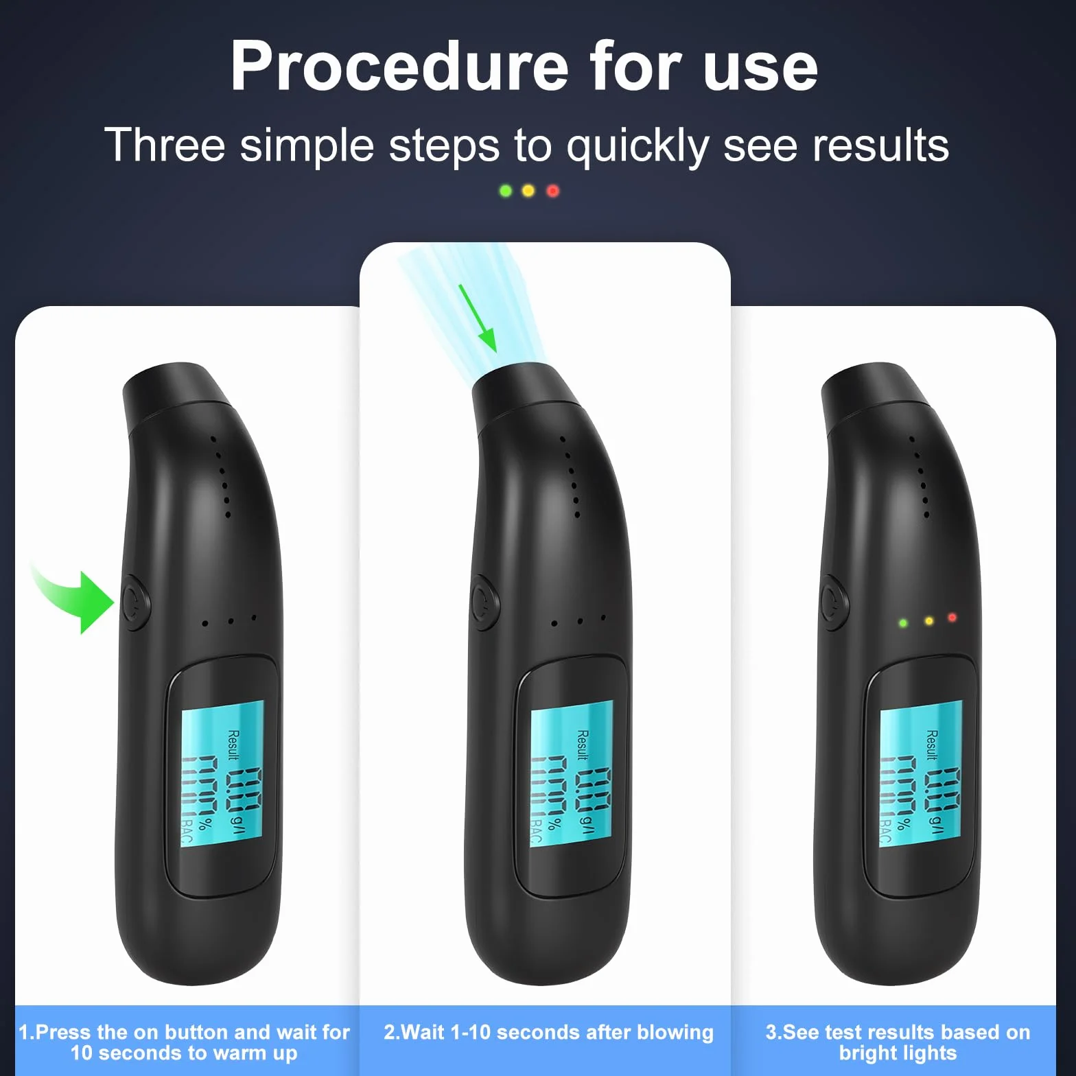 Etilometro Portatile,Alcol Test,con Digitale Display LCD,Manuale Incluso,Senza Boccagli,Design Compatto,Test di soffiaggio,Etilometro per Uso Personale e Professionale