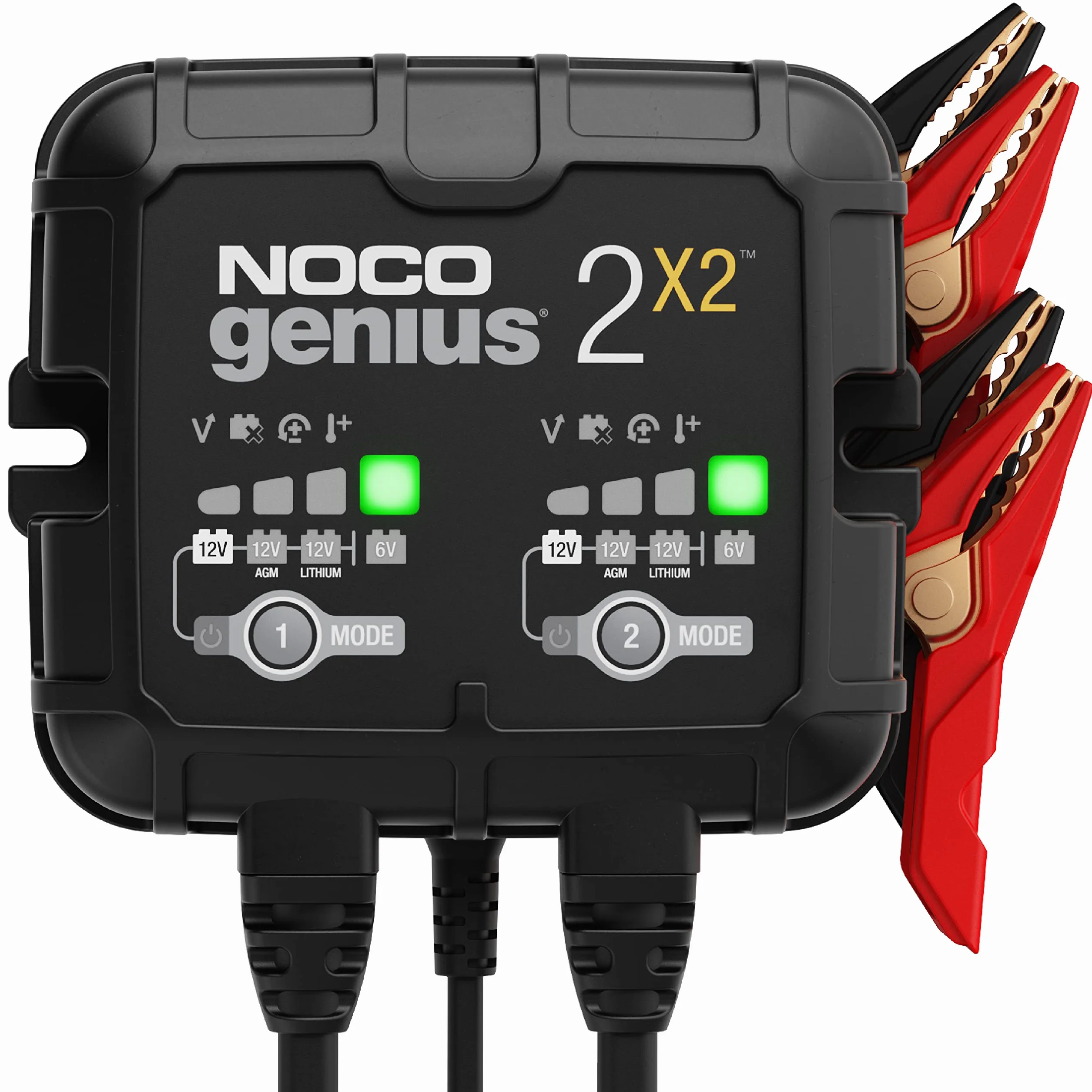 NOCO GENIUS2X2: Caricabatterie Intelligente 4A 2 Canali (2A/Canale) 6V/12V – Mantenitore di Carica e Desolfatatore con Protezione da Sovraccarico e Compensazione Termica – Per Batterie Piombo e Litio
