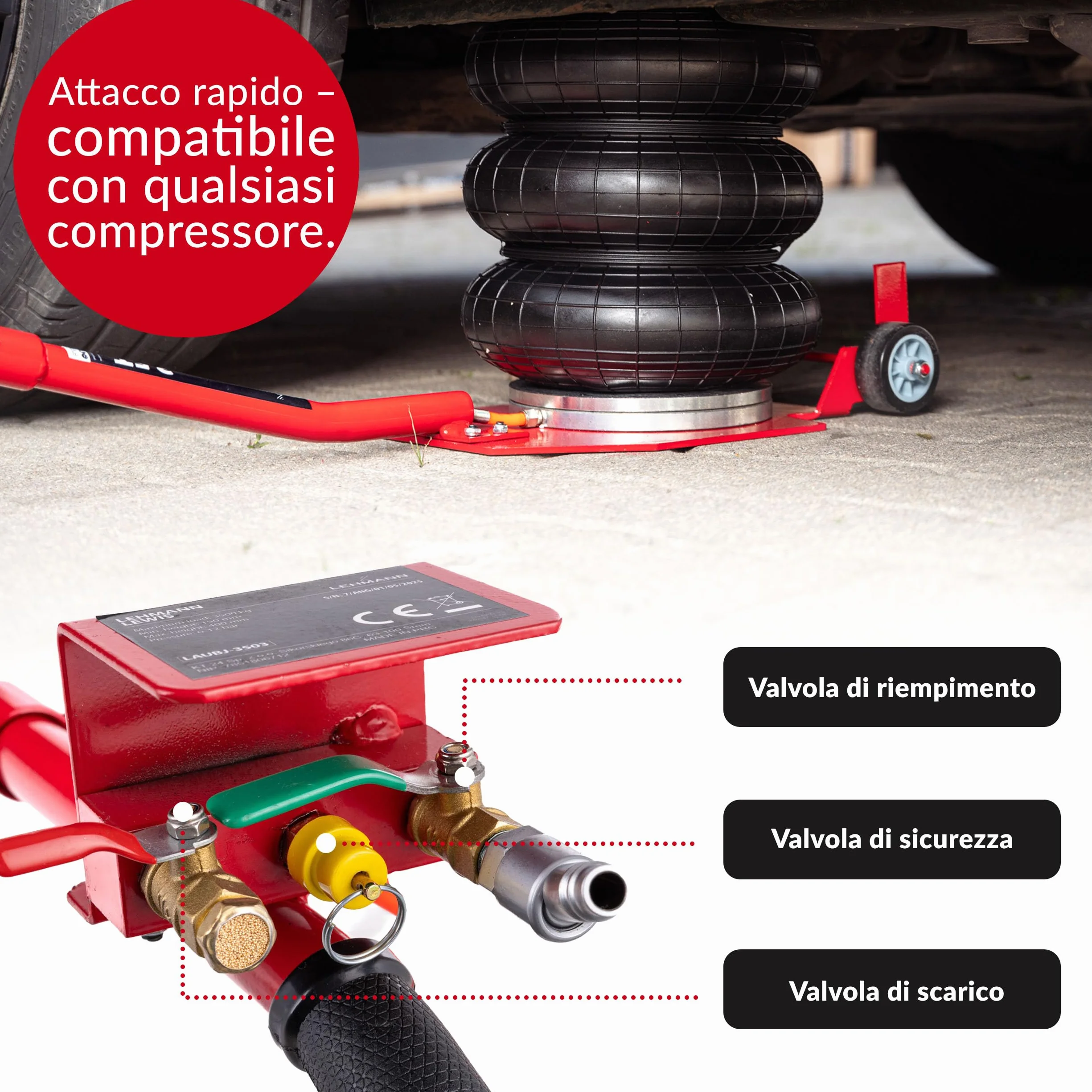 LEHMANN Cric Pneumatico 3,5T Altezza Regolabile 150-400 mm per Auto SUV Furgoni fino a 3500 kg