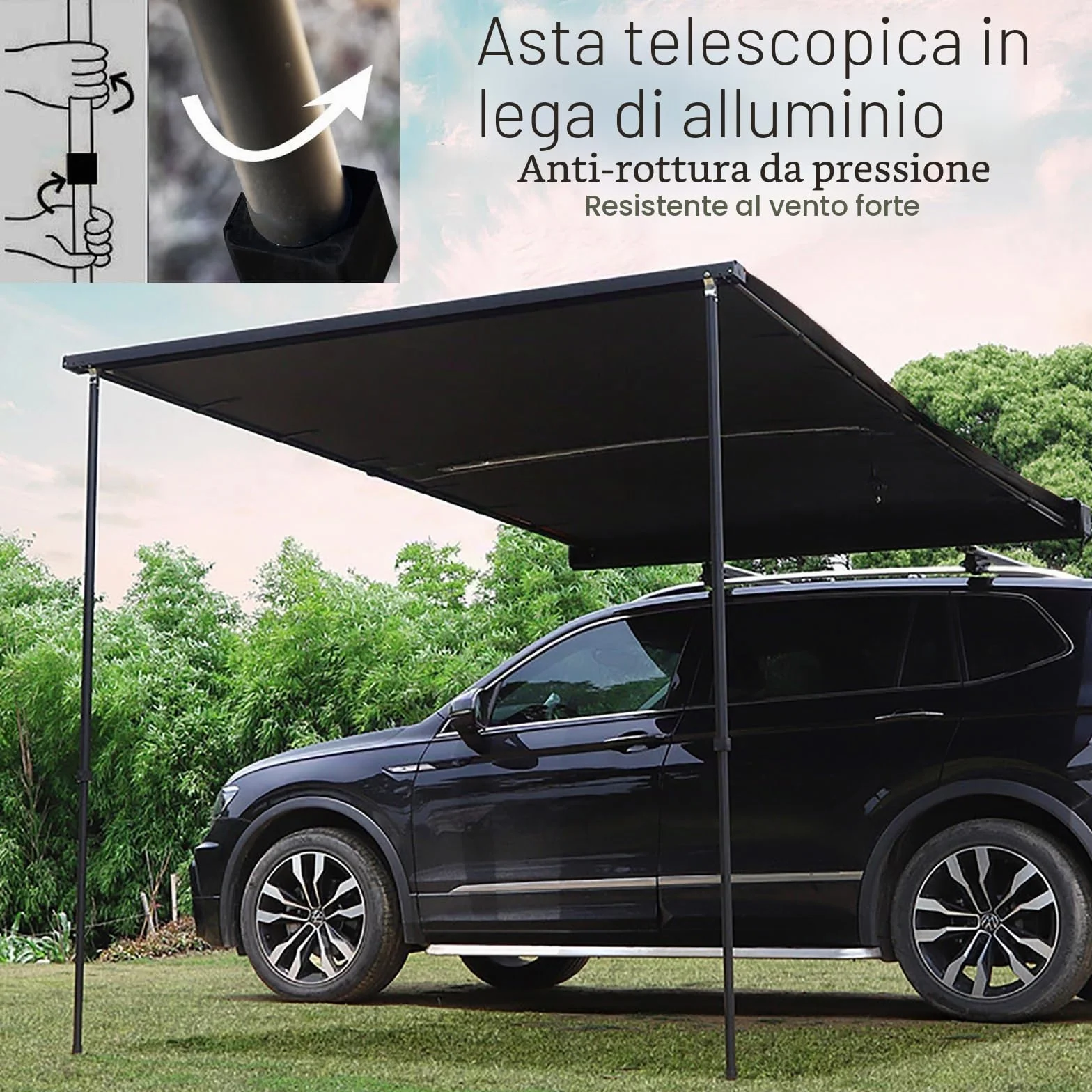 Tenda Campeggio Auto Tendalino per Auto PU5000mm 160x250cm per SUV Camion Furgone