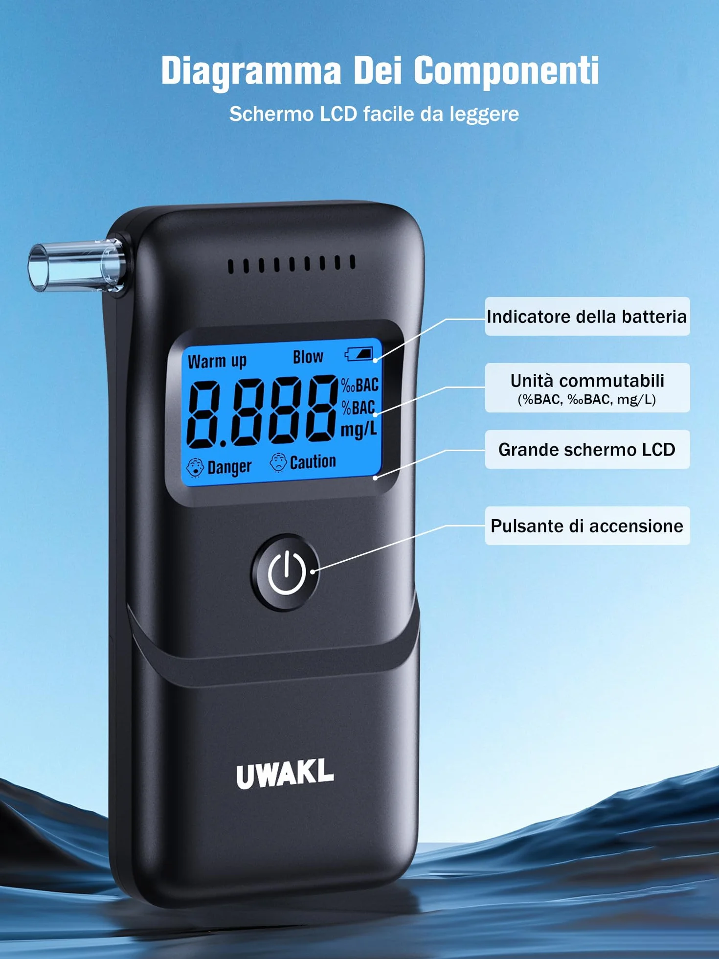 Etilometro Portatile Certificato Alcol Test Professionale con Display LCD Blu Digitale 10 Bocchini