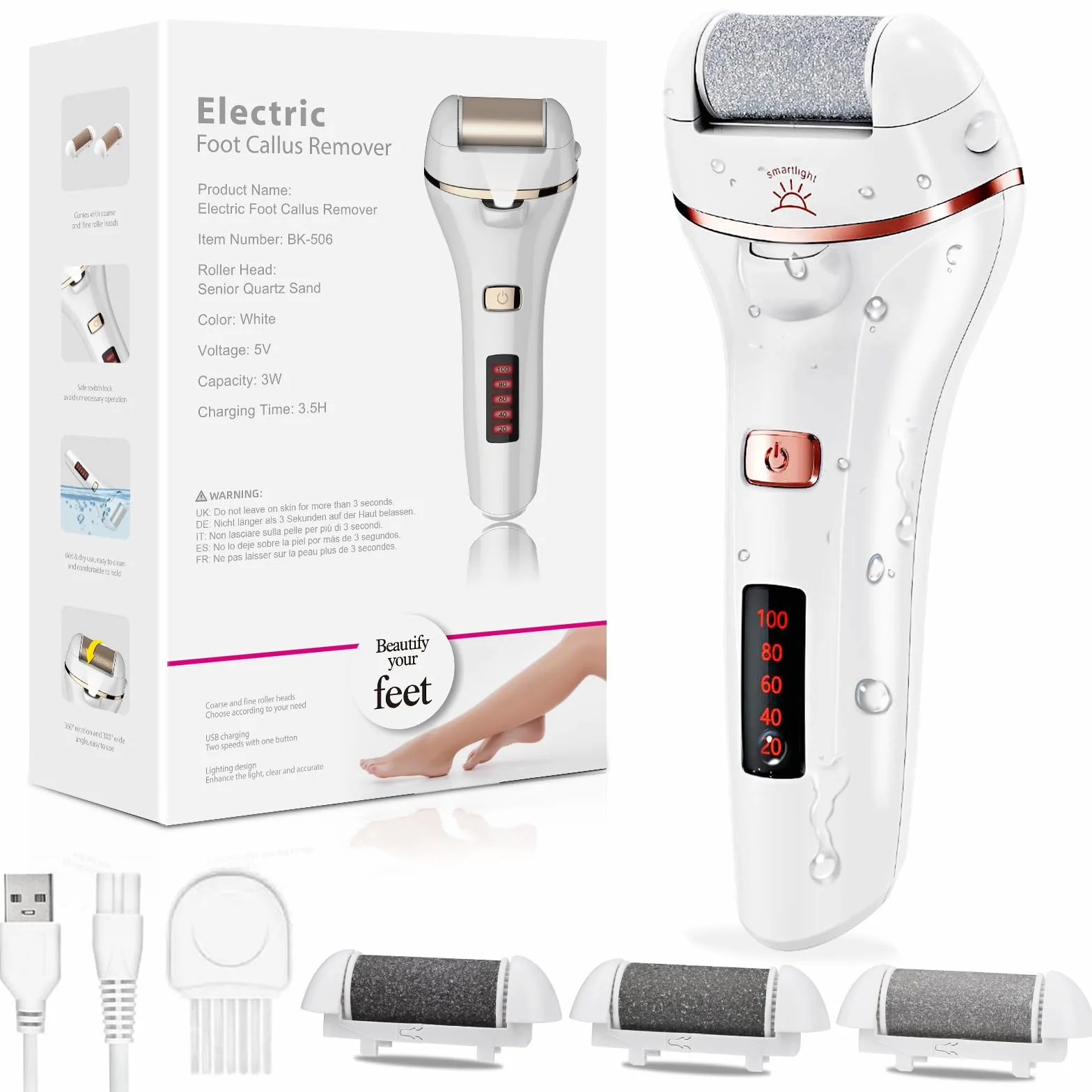Profesjonalny Pedicure Elettrico - Aottom Piedi Roll Lima Elettrica Ricaricabile con 3 Rulli Ricambio
