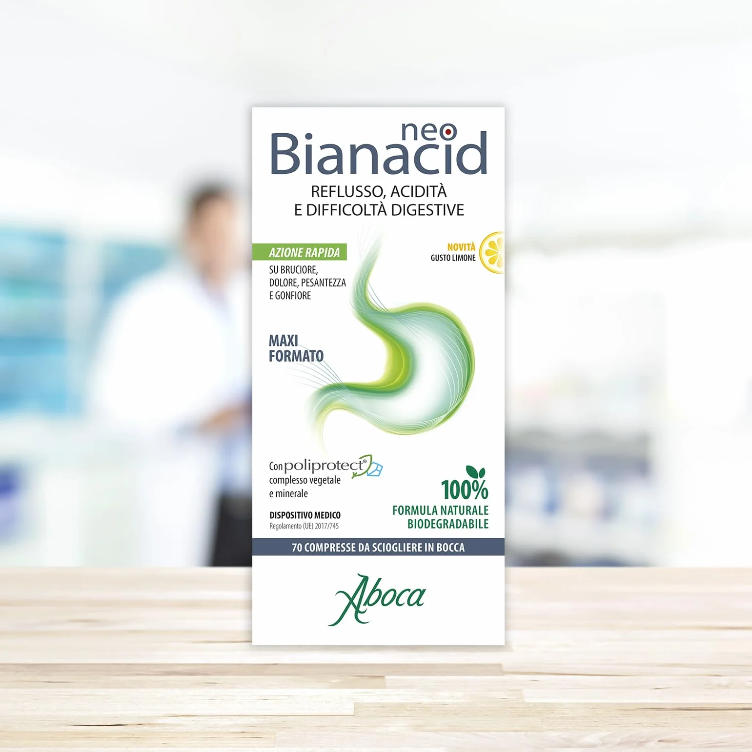 Aboca NeoBianacid 70 Compresse al Limone - Dispositivo Medico Naturale per Acidità e Reflusso Gastroesofageo