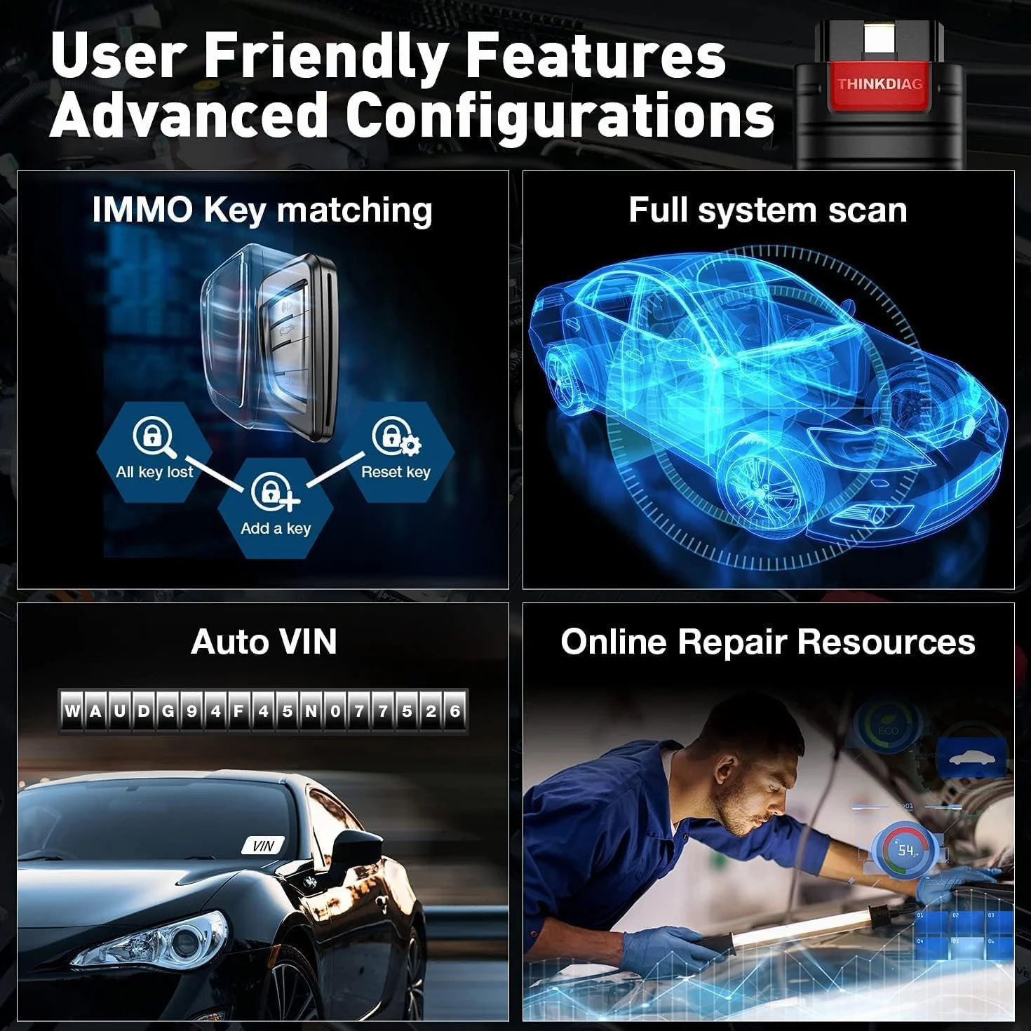 Thinkcar Thinkdiag OBD2 diagnostica auto bidirezionale scanner bluetooth OE livello codifica ECU 15+ funzioni ripristino software 1 anno AUTO VIN