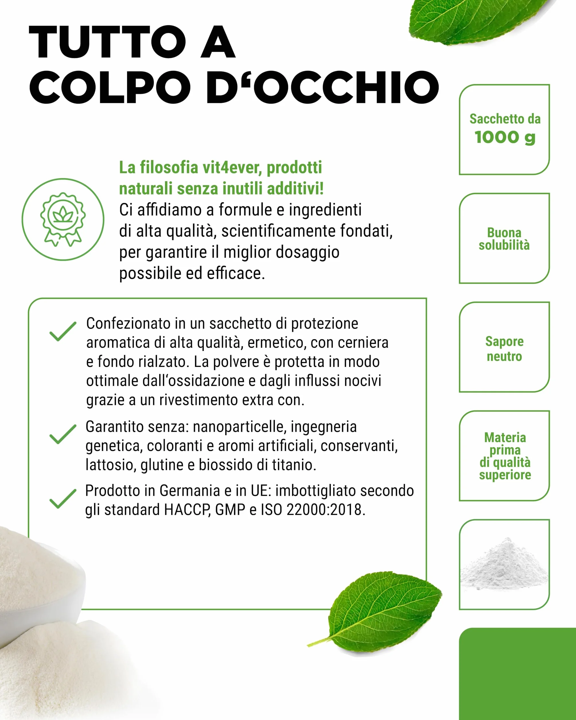 Collagene in Polvere 1000 g - Peptidi Idrolizzati Bioattivi Tipi 1 e 3 - Sapore Neutro