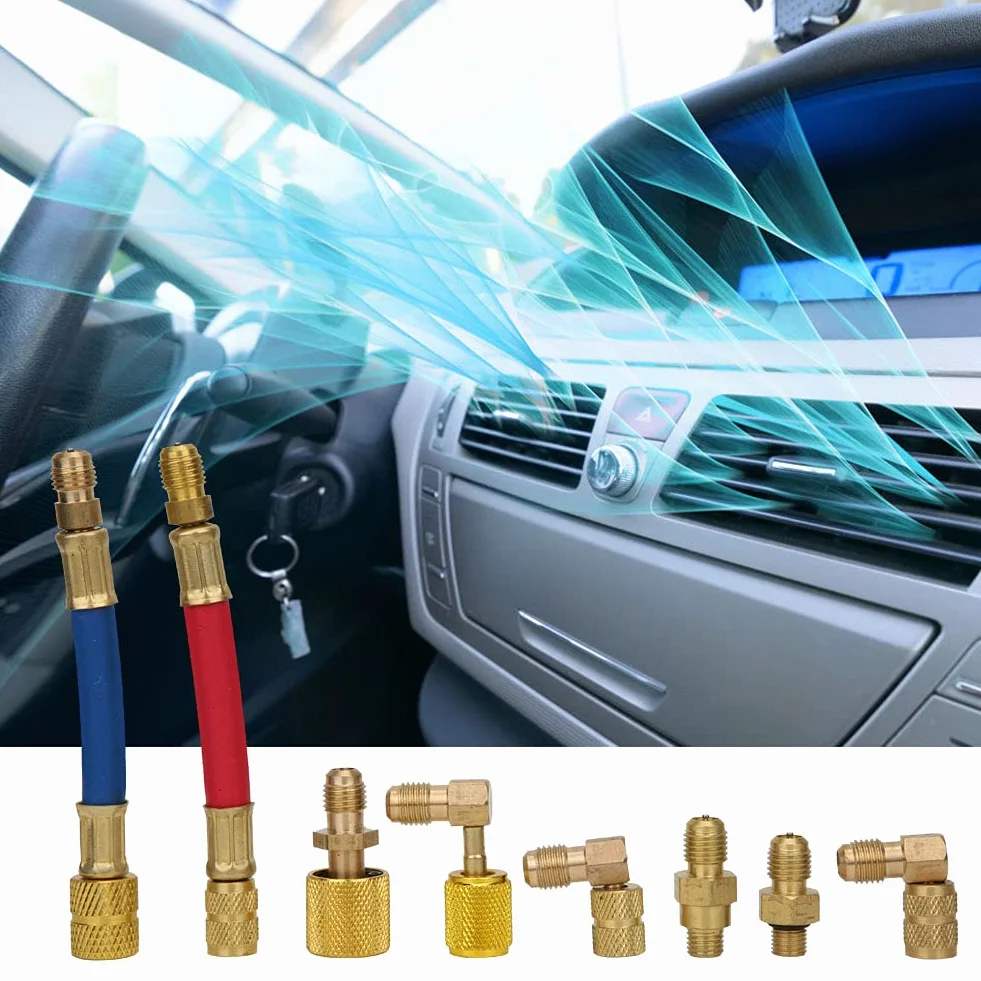 CT-138 zestaw 8 adapterów do klimatyzacji, narzędzia chłodnicze, złączki mosiężne R134A R12