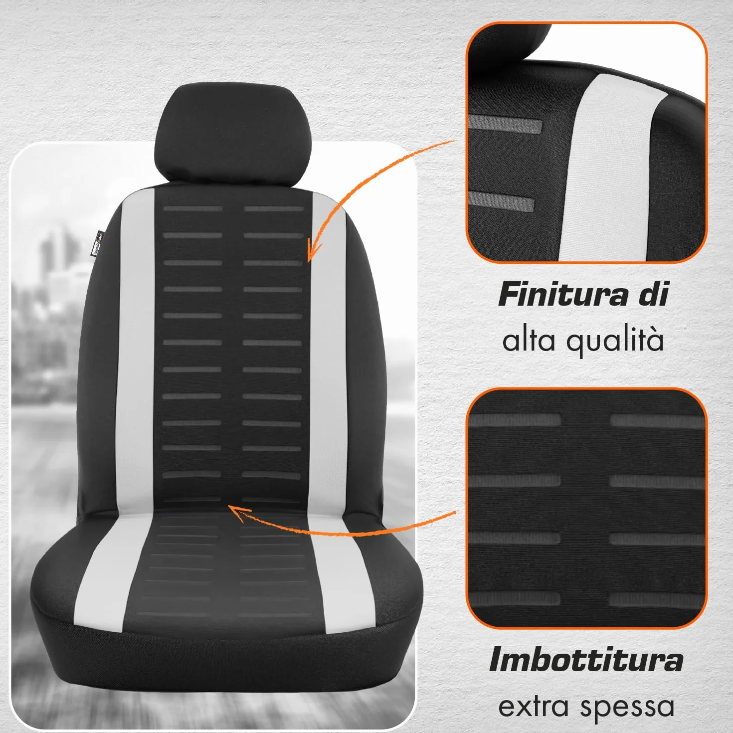 Upgrade4cars Coprisedili Auto Bianco Nero Anteriore Universali Set Copri-Sedile per Guidatore e Passeggero