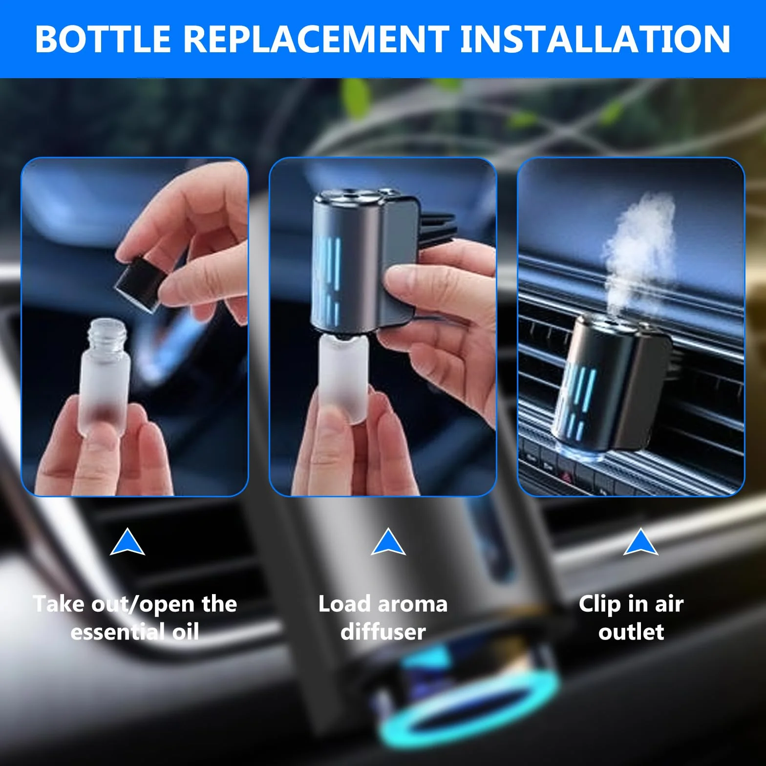 Deodorante per auto a ultrasuoni automatico 3 modalità diffusore di aromi (nero)