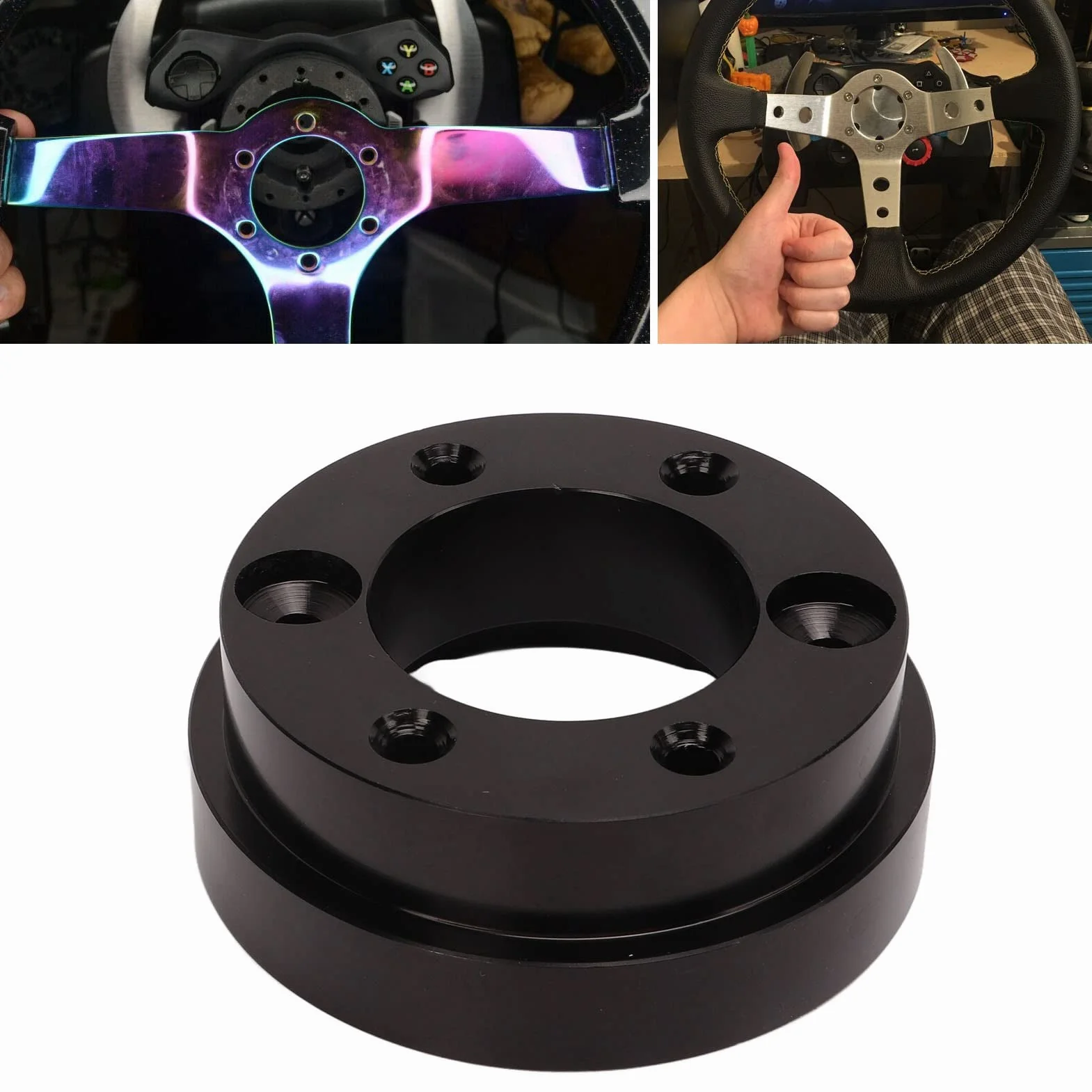 Piastra Adattatore Volante 70mm 6 Fori Lega Alluminio per Logitech G25 G27 G29 G920 13-14 Pollici Nero