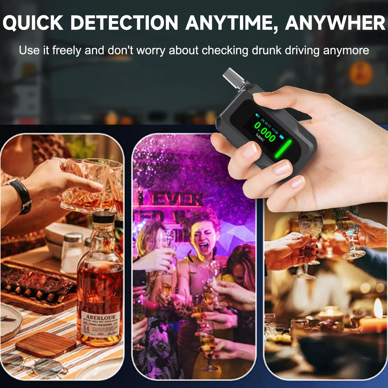 Etilometro Portatile Certificato con Sensore Elettrochimico Ricaricabile USB, Alcol Test Professionale