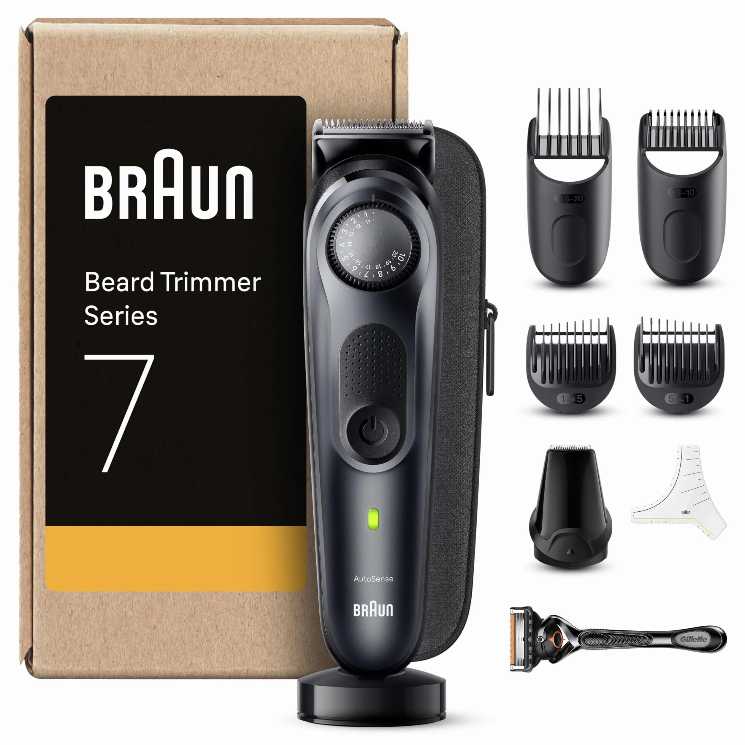 Braun Series 7 Regolabarba Uomo Rasoio Elettrico Barba Lama Problade 40 Lunghezze Base Ricarica Custodia Nero