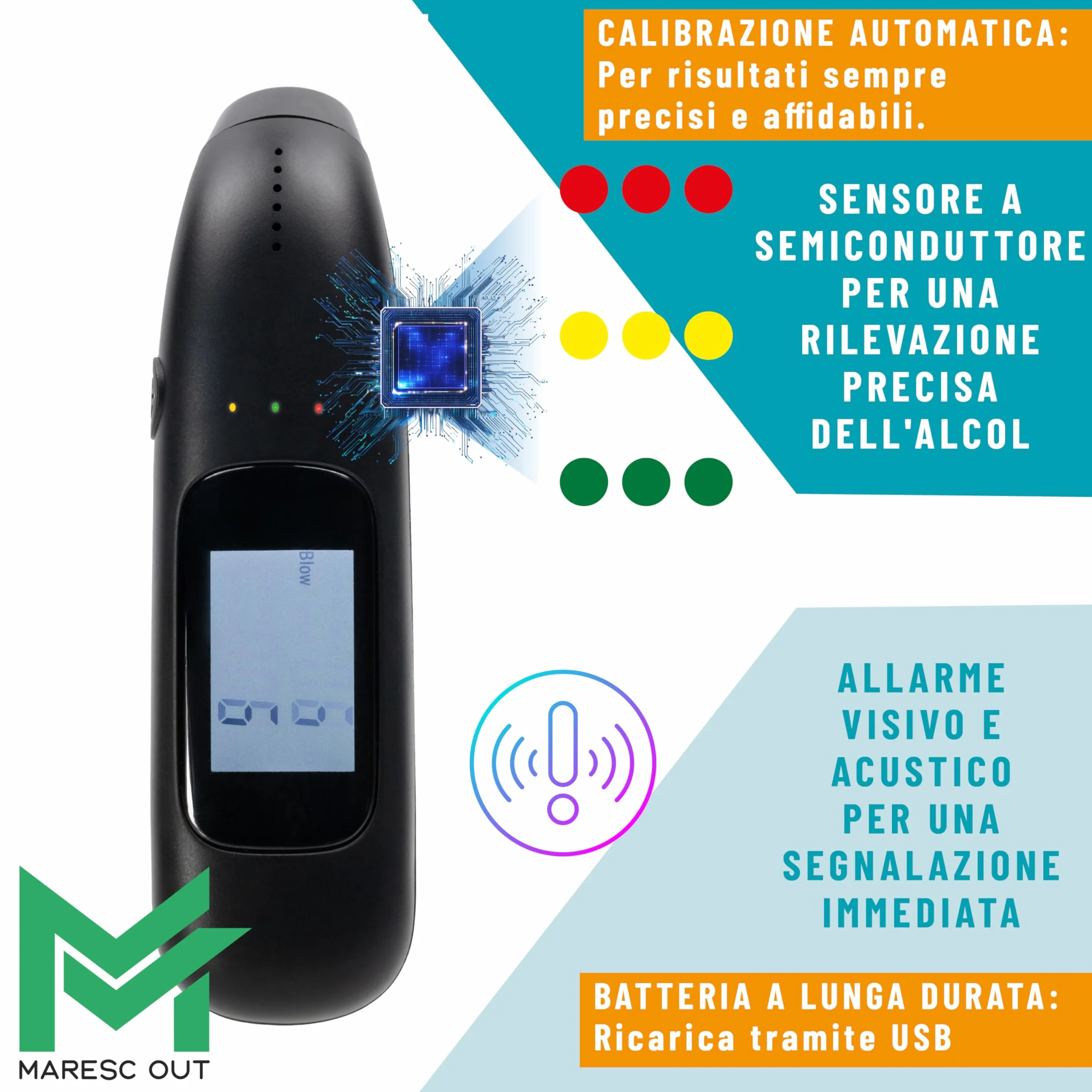 Etilometro Digitale Portatile Display LCD Alcol Test Misurazione Precisa Compatto Senza Boccagli
