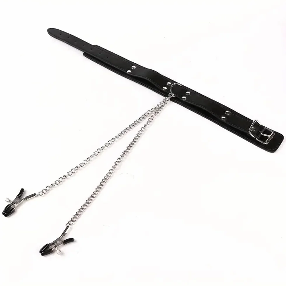 Collare a catena e clip in pelle PU per adulti