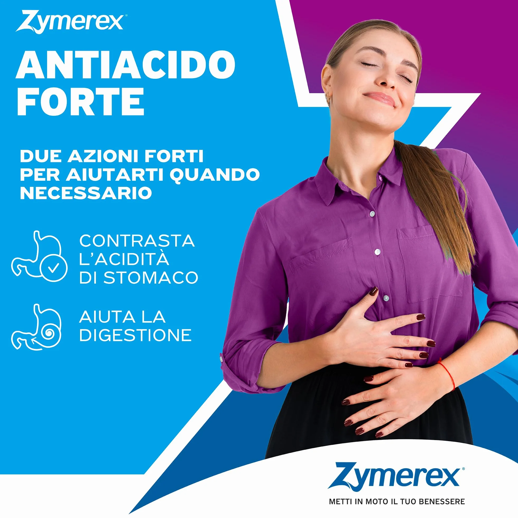 Zymerex ANTIACIDO FORTE 60 compresse masticabili | Contrasta acidità gastrica | Azione forte | Gusto fragola e banana | Senza glutine e lattosio | Adatto a vegani