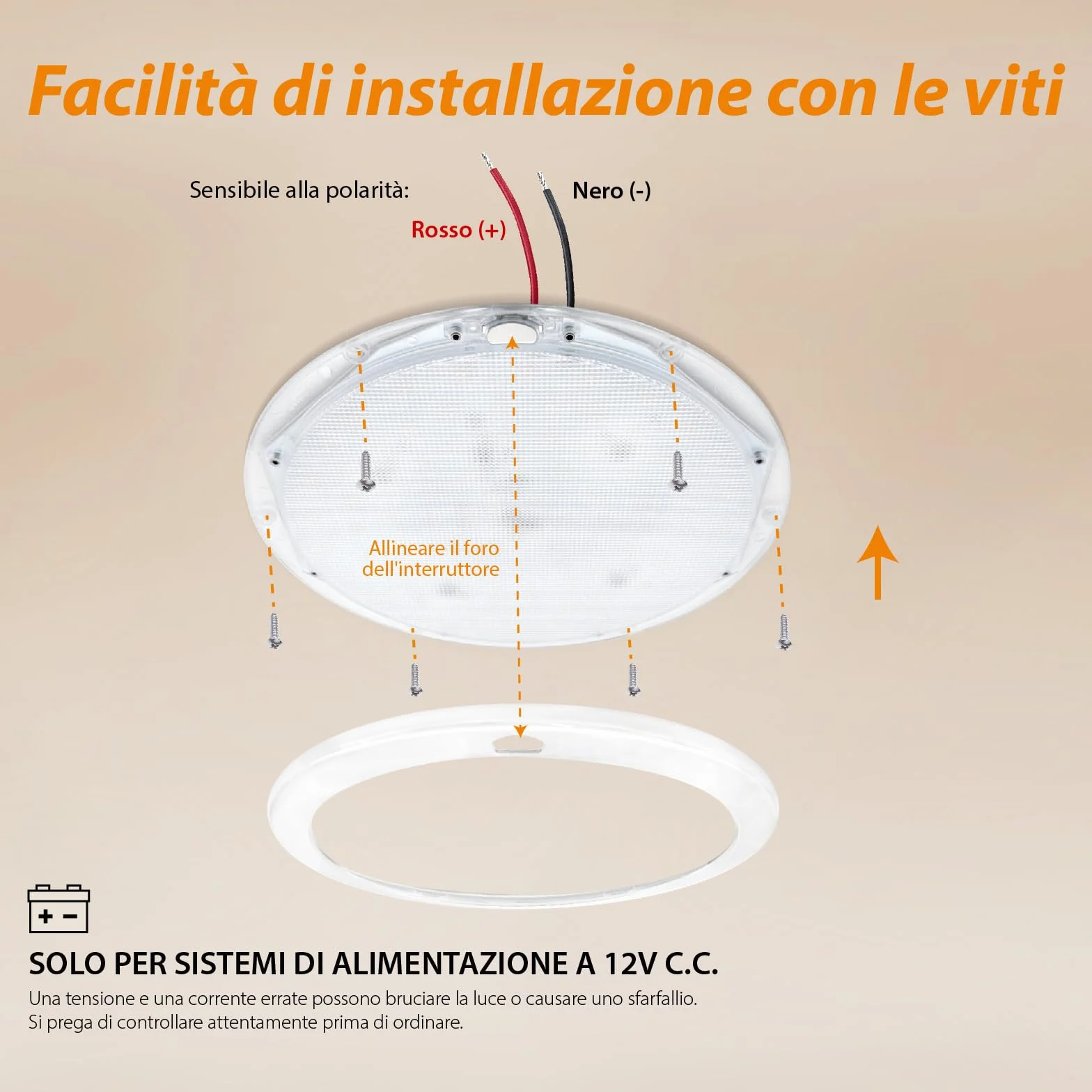 Dream Lighting Plafoniera LED 12V Dimmerabile 21,6cm 14W Due Colori Bianco Caldo e Blu per Camper Barca
