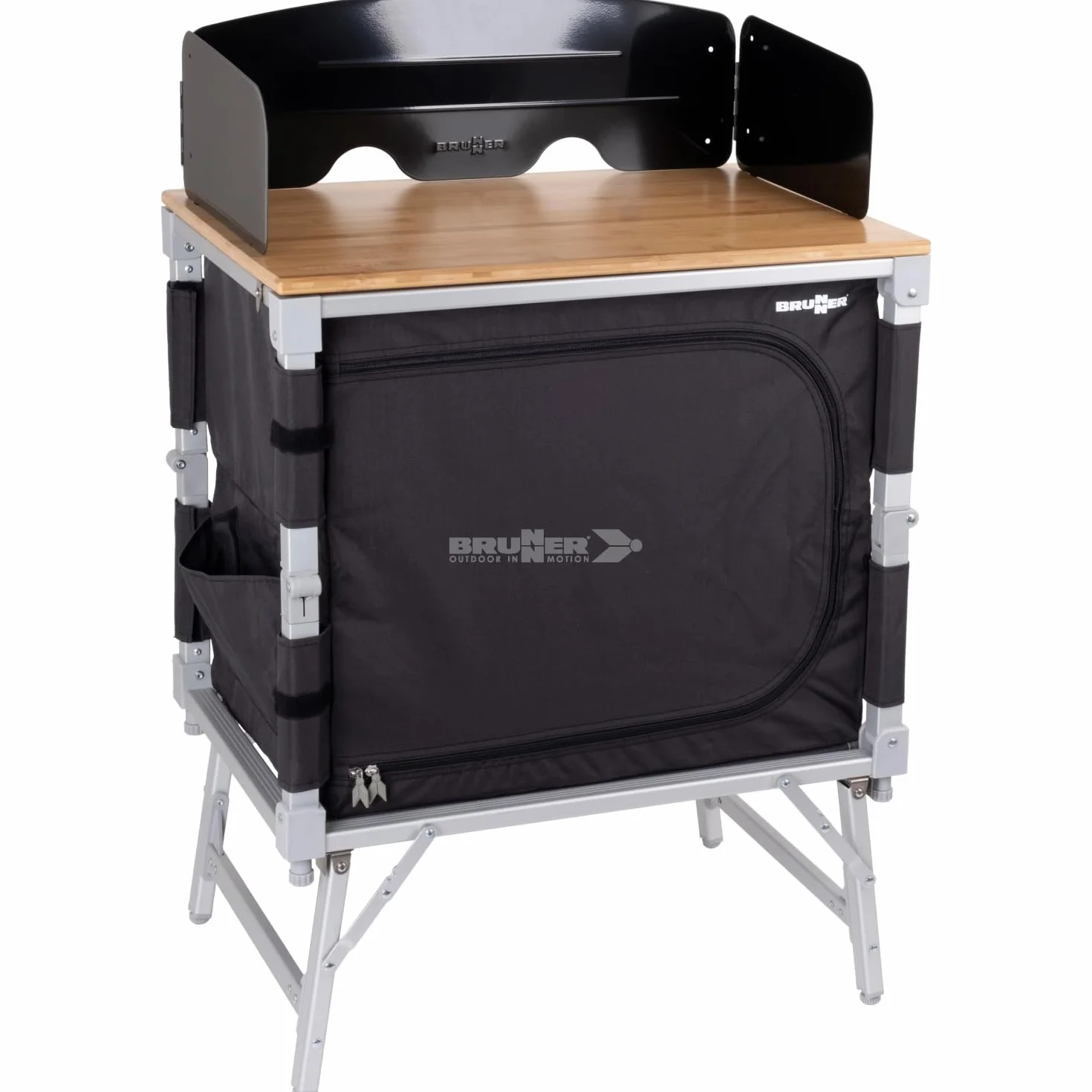 BRUNNER 0422091N.C06 Mobiletto Cucina da Campeggio Compatto Salvaspazio Ideale per Van e Minibus Azabache Cube con Piano in bambù