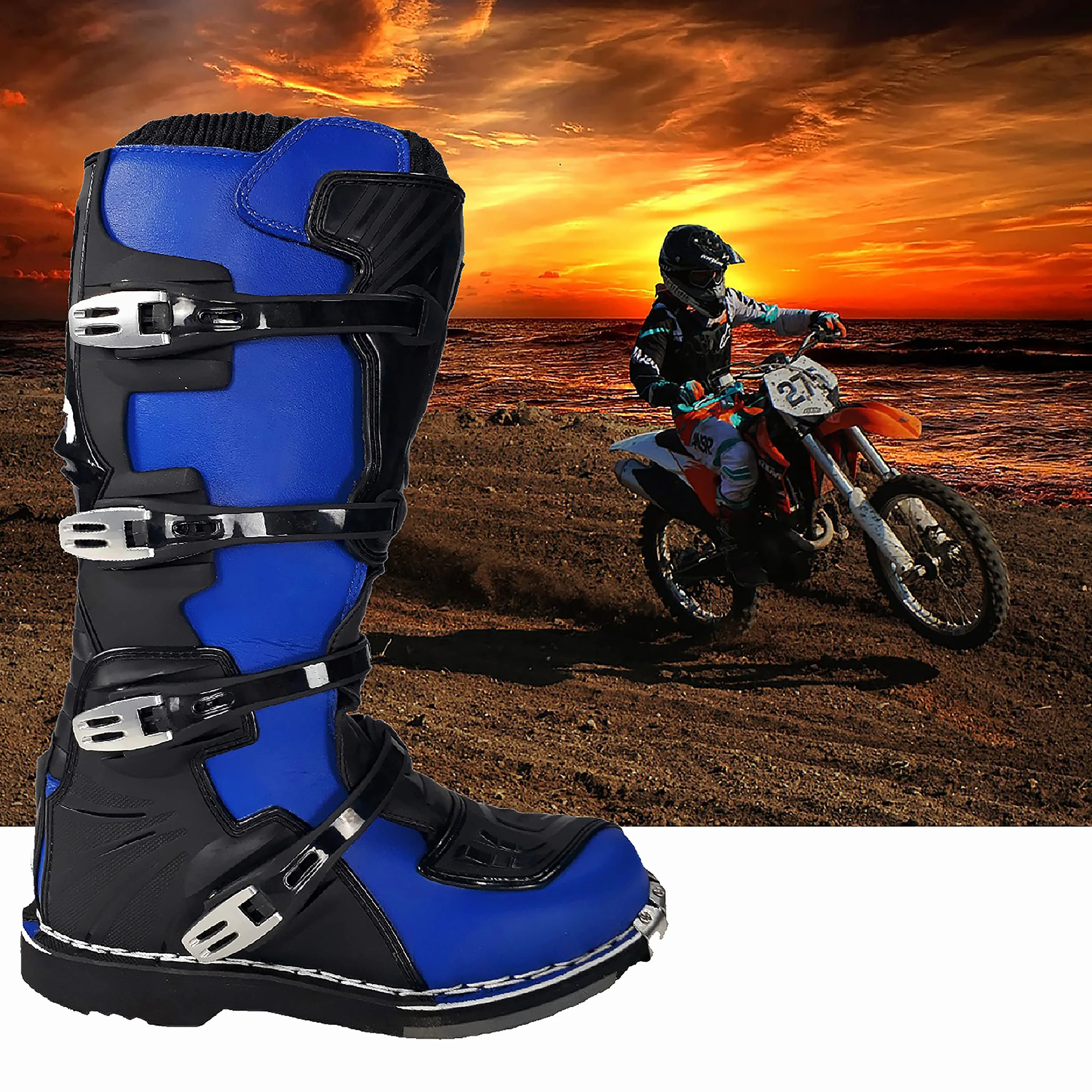 Stivali per moto da cross enduro fuoristrada quad (43 EU, Blu)
