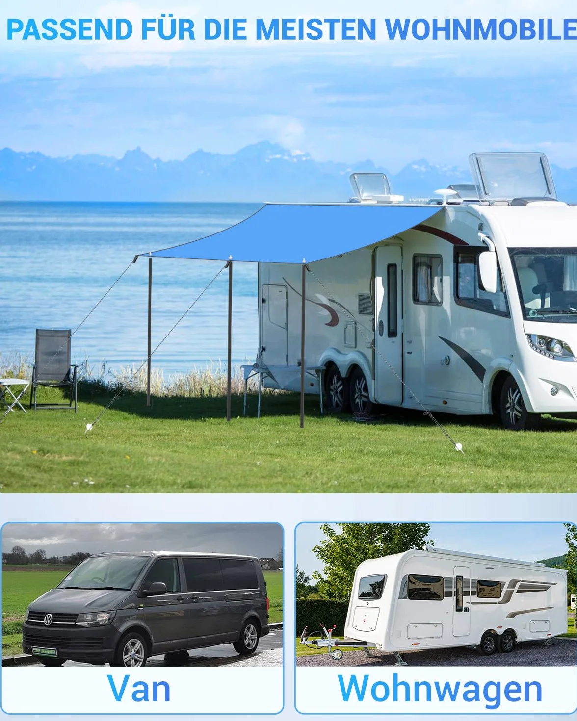 SUPAREE Tendalino Camper Parasole Van Tenda da Sole per Roulotte 3 Binari Tubazioni Protezione UV Impermeabile 3.5 x 2.4m