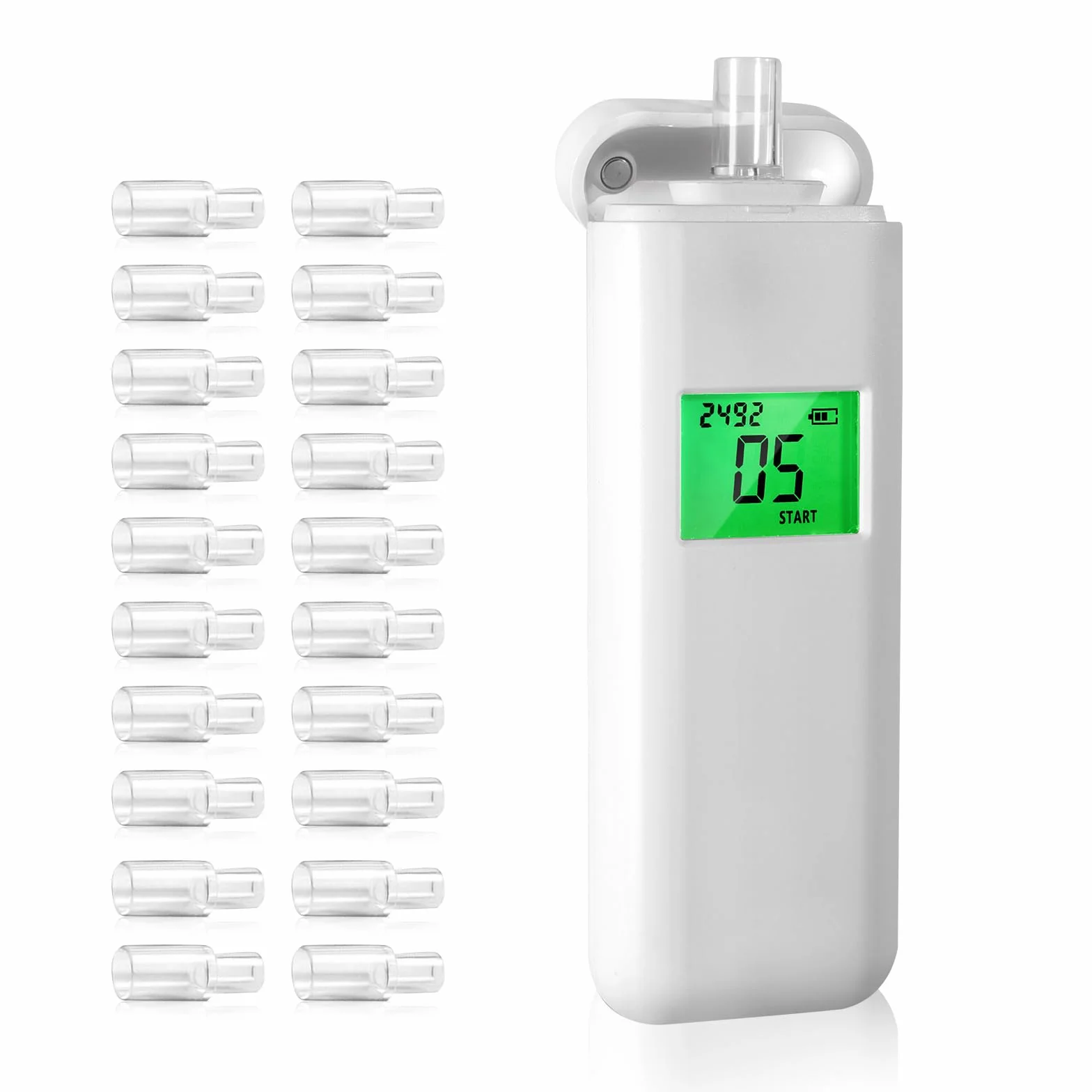 Etilometro Portatile, Professionale Alcol Test con Display LCD Digitale, Memoria e Funzione di Avviso per Uso Domestico o in Festa con 20 Bocchini
