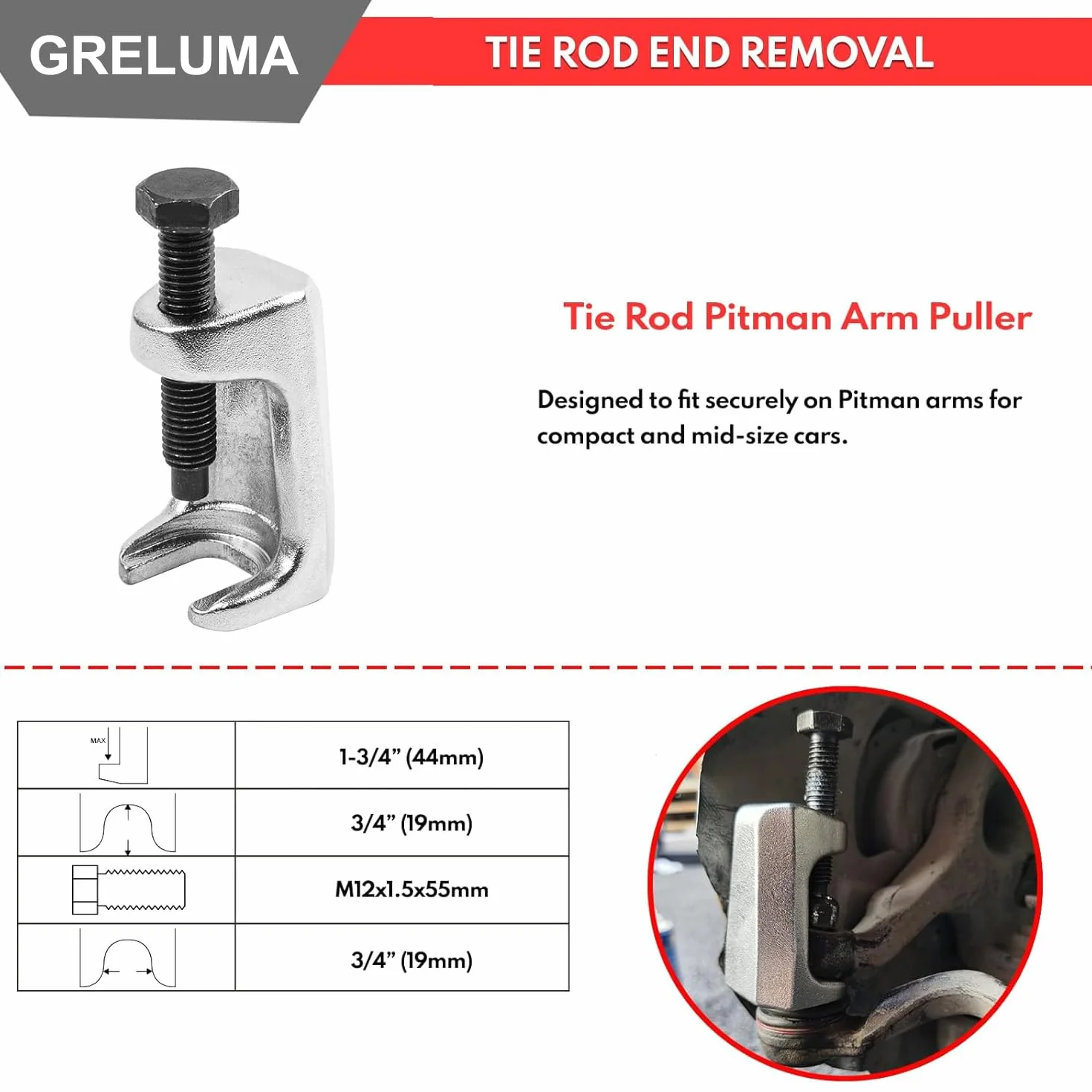 Greluma 3 Pz Set separatore universale per giunti sferici, kit estrattore estremità tirante