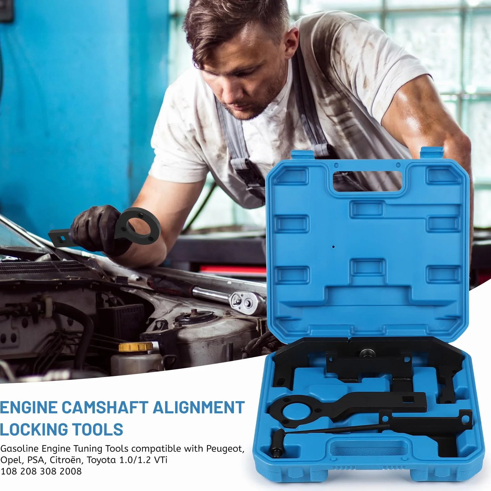 lalago 5 Pz Strumento di Bloccaggio per Allineamento Albero a Camme Motore, Attrezzo per Cinghia di Distribuzione Benzina Compatibile con Peugeot Opel PSA Citroen Toyota 1.0/1.2 VTi 108 208 308 2008