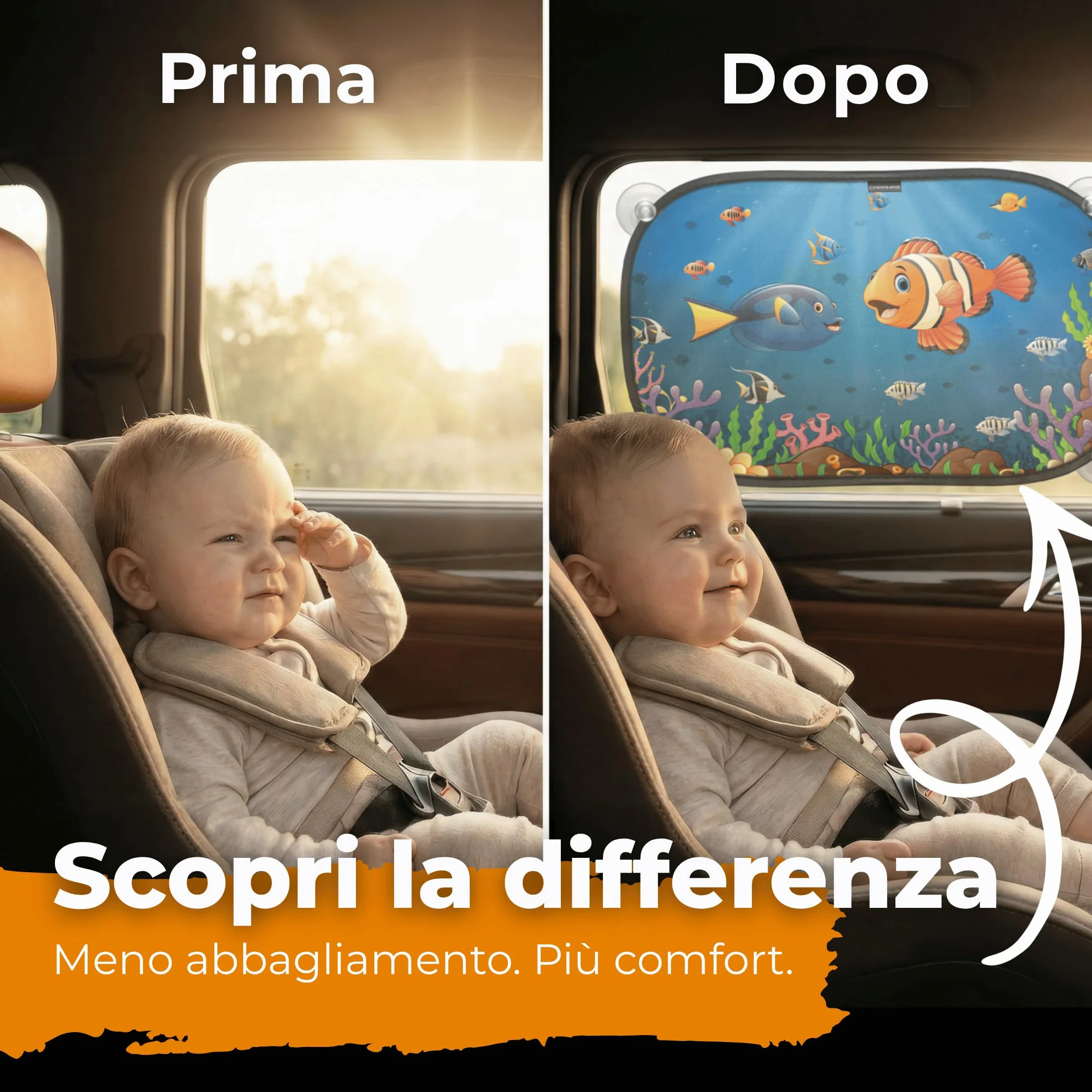 CARAMAZ Parasole per Auto Protezione UV 48 x 30 cm con Ventosa 2 Pezzi