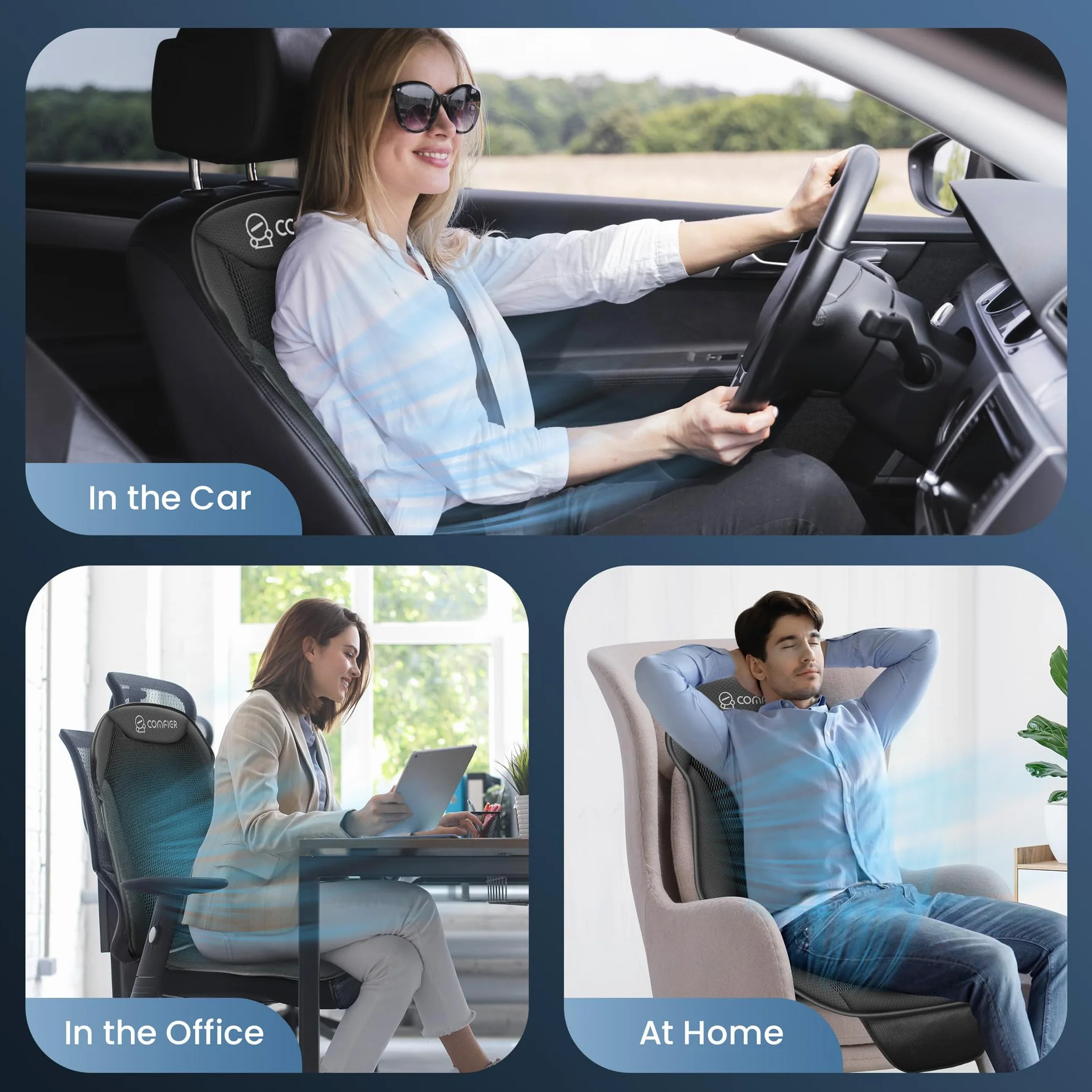 COMFIER Cuscino Rinfrescante per Sedile Auto 12V Coprisedile Ventilato Regolabile Nero Universale