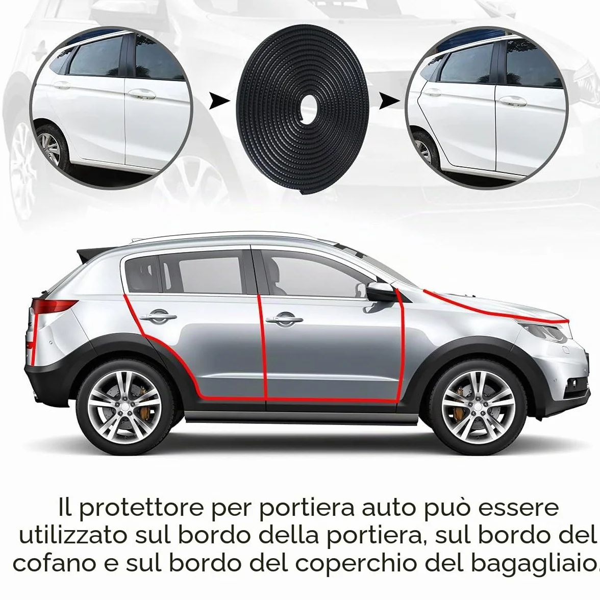URAQT 5.5 M Protezione Porte Auto, Protezione per Bordi Auto in Gomma, Guarnizione Porta Auto a forma di U, Autoadesivo per la Maggior Parte delle Automobili (Nero)