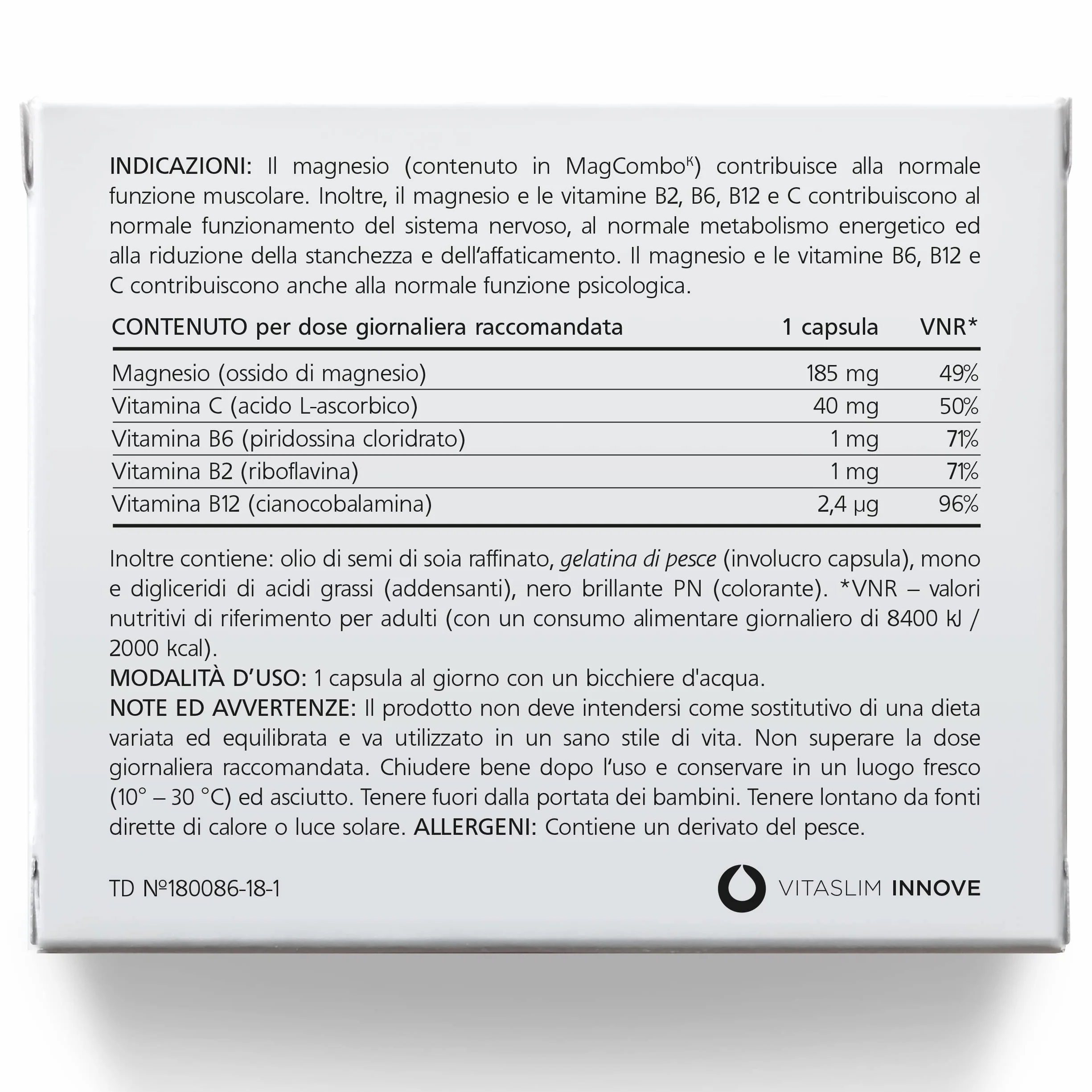 MagCombo Puro Magnesio Concentrato in Soluzione Oleosa con Vitamine B2 B6 B12 C 1 Capsula al Giorno