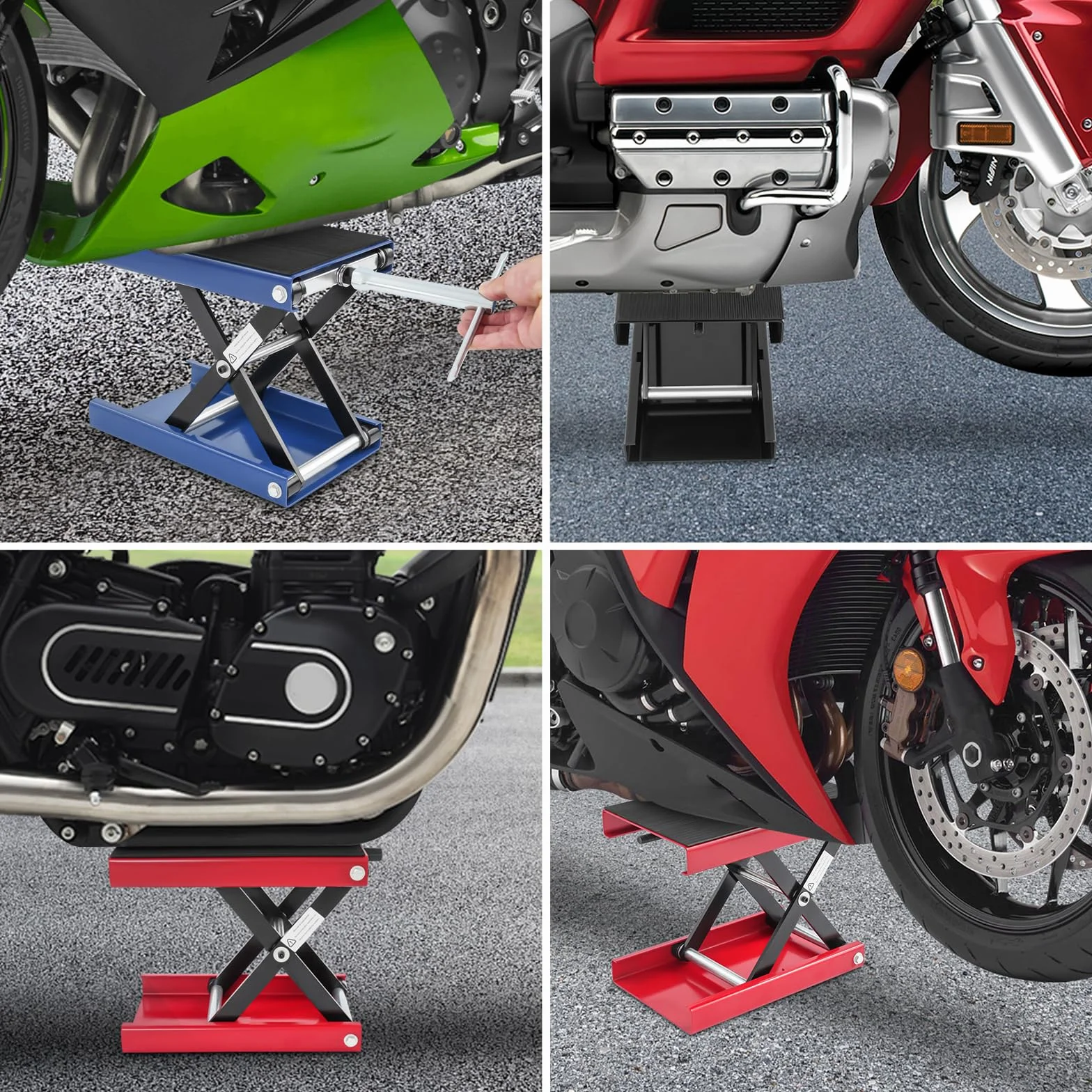 Sollevatore per moto, sollevatore per moto, regolabile in altezza, 93-350 mm, supporto per forbice di sollevamento con ampia piattaforma, sollevatore per riparazione di biciclette (portata 500 kg