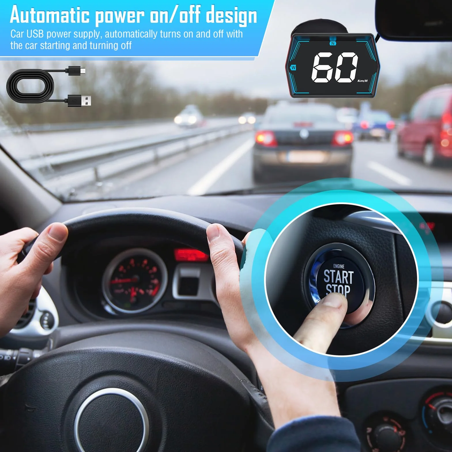 Auto Head Up Display KMH/MPH con Supporto a Ventosa, GPS Digitale Tachimetro Universale con GPS + Beidou Dual Chip