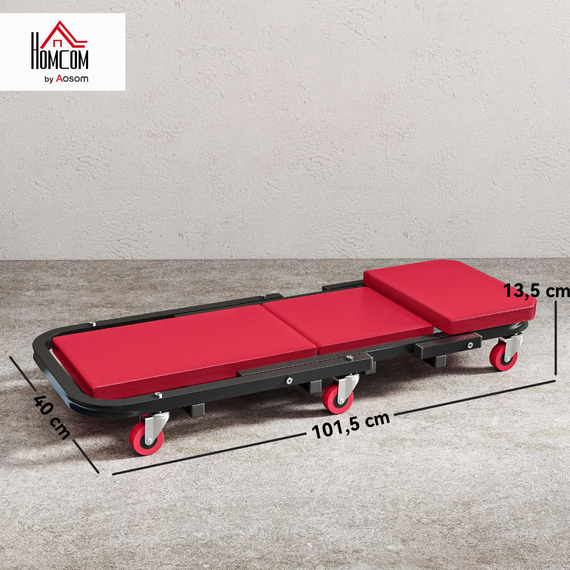 HOMCOM carrello di montaggio 2 in 1 Carrello di ispezione per meccanici pieghevole a Z 150 kg di carico, 6 ruote con rotazione a 360°, sgabello da officina con funzione di seduta e sdraiata, per