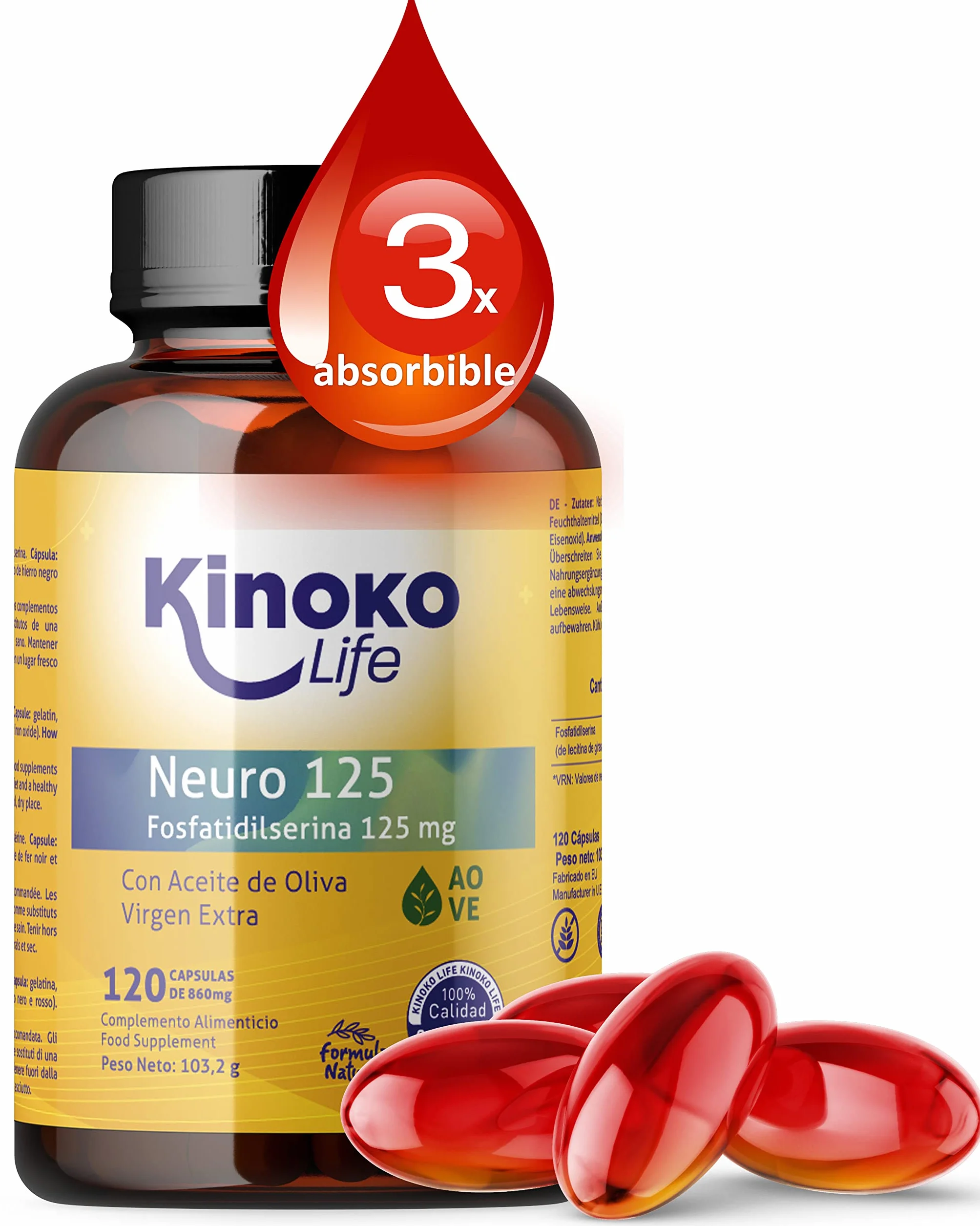 NEURO 125 Fosfatidilserina 125 mg 120 capsule softgel con olio d'Oliva Vergine Alta concentrazione No OGM