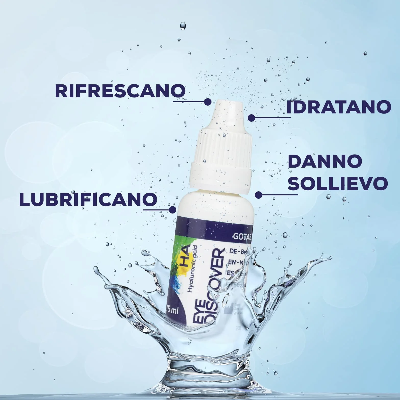 Gocce Oculari Idratanti con Acido Ialuronico, Lacrime Artificiali per Occhi Secchi (15 ml)
