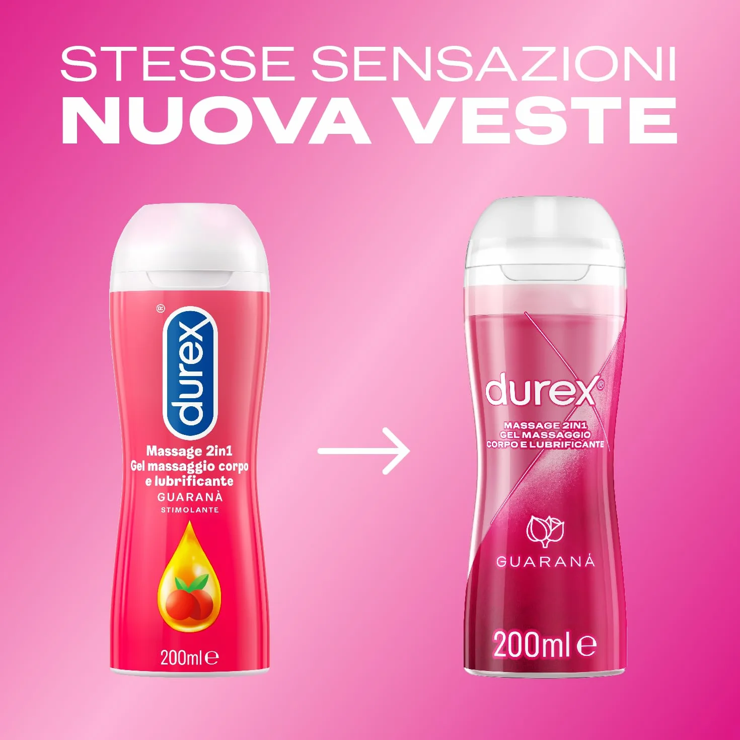 Durex Massage 2 in 1 Guaranà Lubrificante Sessuale Intimo Gel a Base d'Acqua 200 ml