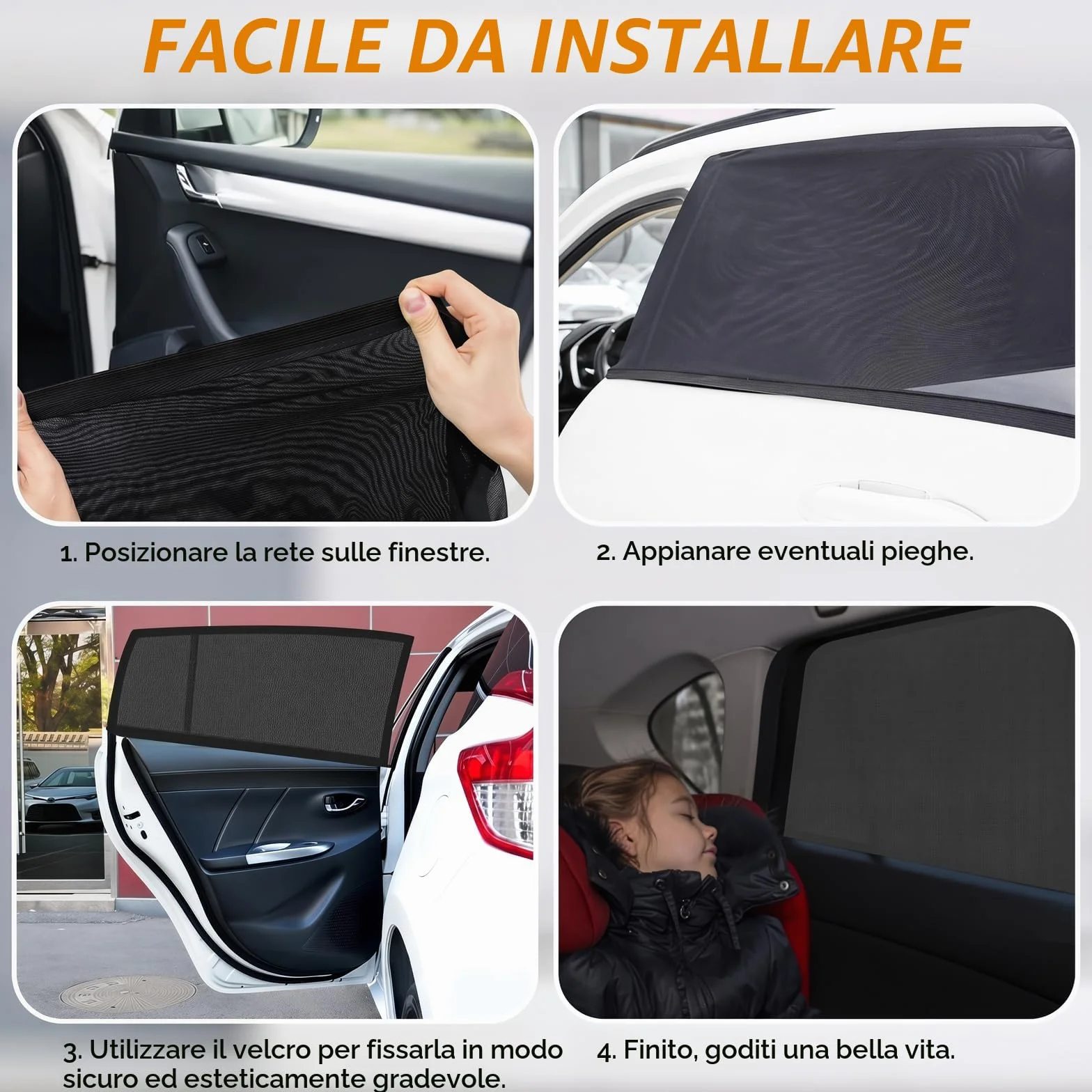 Pezzi Tendine Parasole Auto Bambini Universali Rete Elastica Traspirante Protezione UV Antiriflesso Copertura Finestrini Laterali