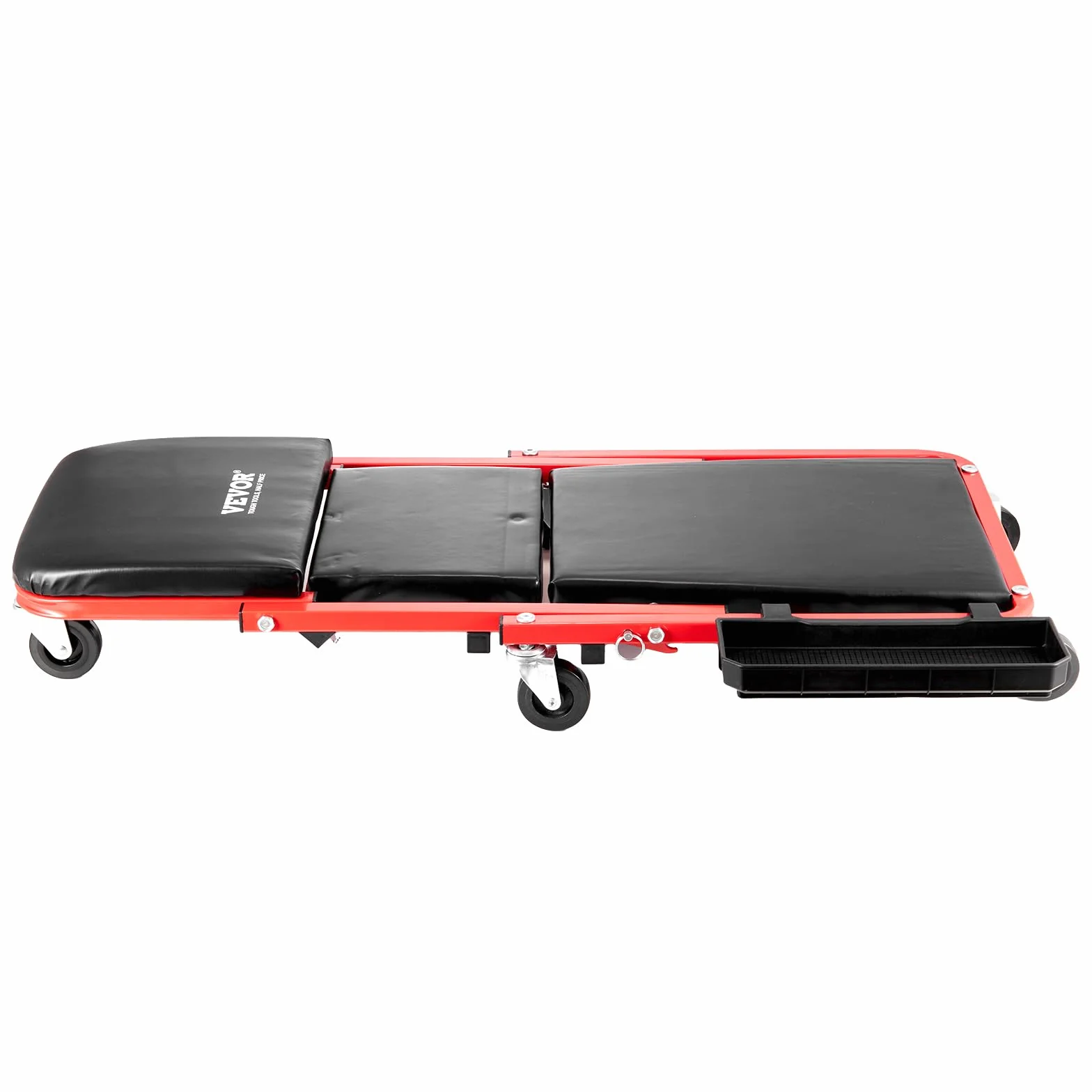 VEVOR Sgabello da Garage Pieghevole Z con Ruote, 914 mm, capacità 136,1 kg, Vassoio Portautensili a 6 Ruote, Sedile Imbottito, Struttura in Acciaio, Sedia da Sdraiarsi o Sedersi per Garage, Officina
