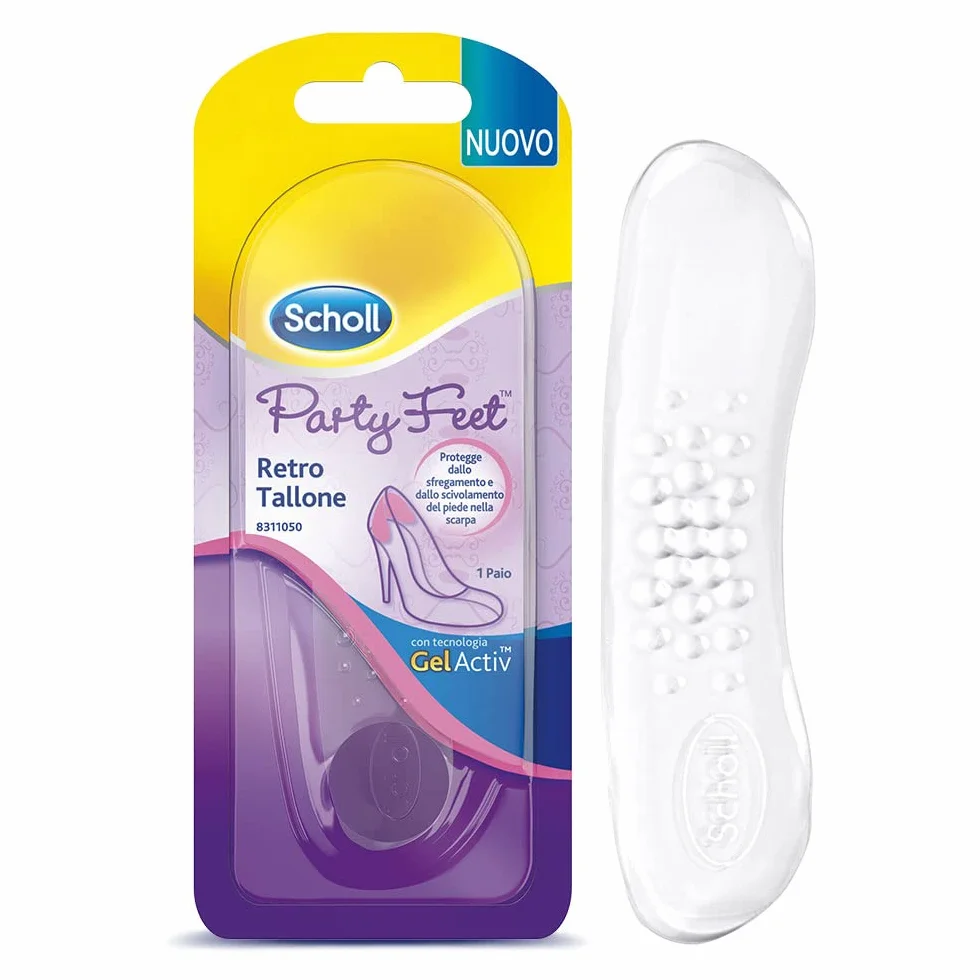 Scholl Party Feet Retro Tallone Cuscinetti In Gel Trasparente Protezione Del Tallone Solette Antiscivolo Comfort Discreto Donna