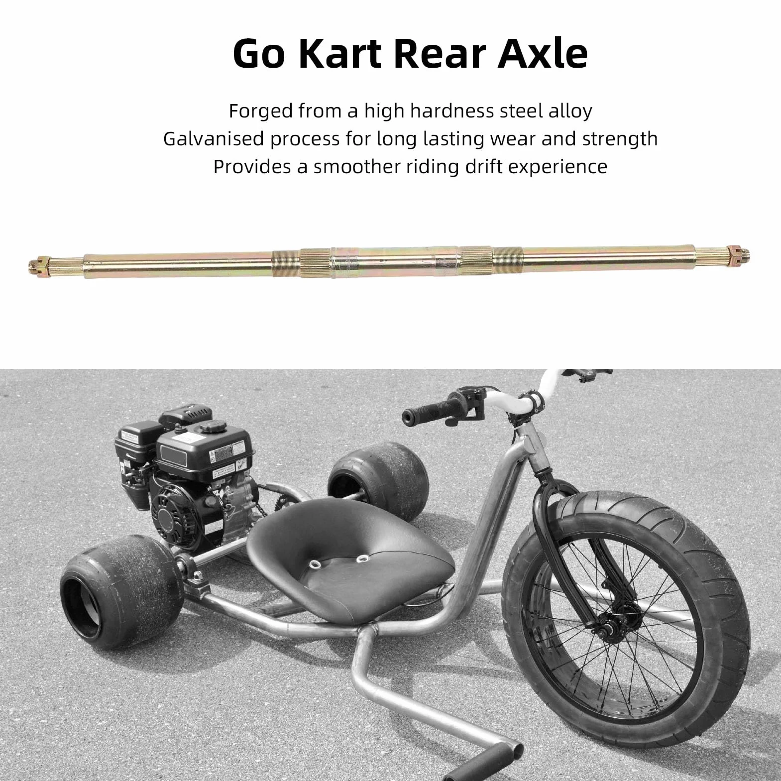 930mm Go Kart Assale Posteriore 23T 28T Lega di Acciaio Zincato Ad Alta Durezza Assale Posteriore Live per Go Kart Quad Drift Trike