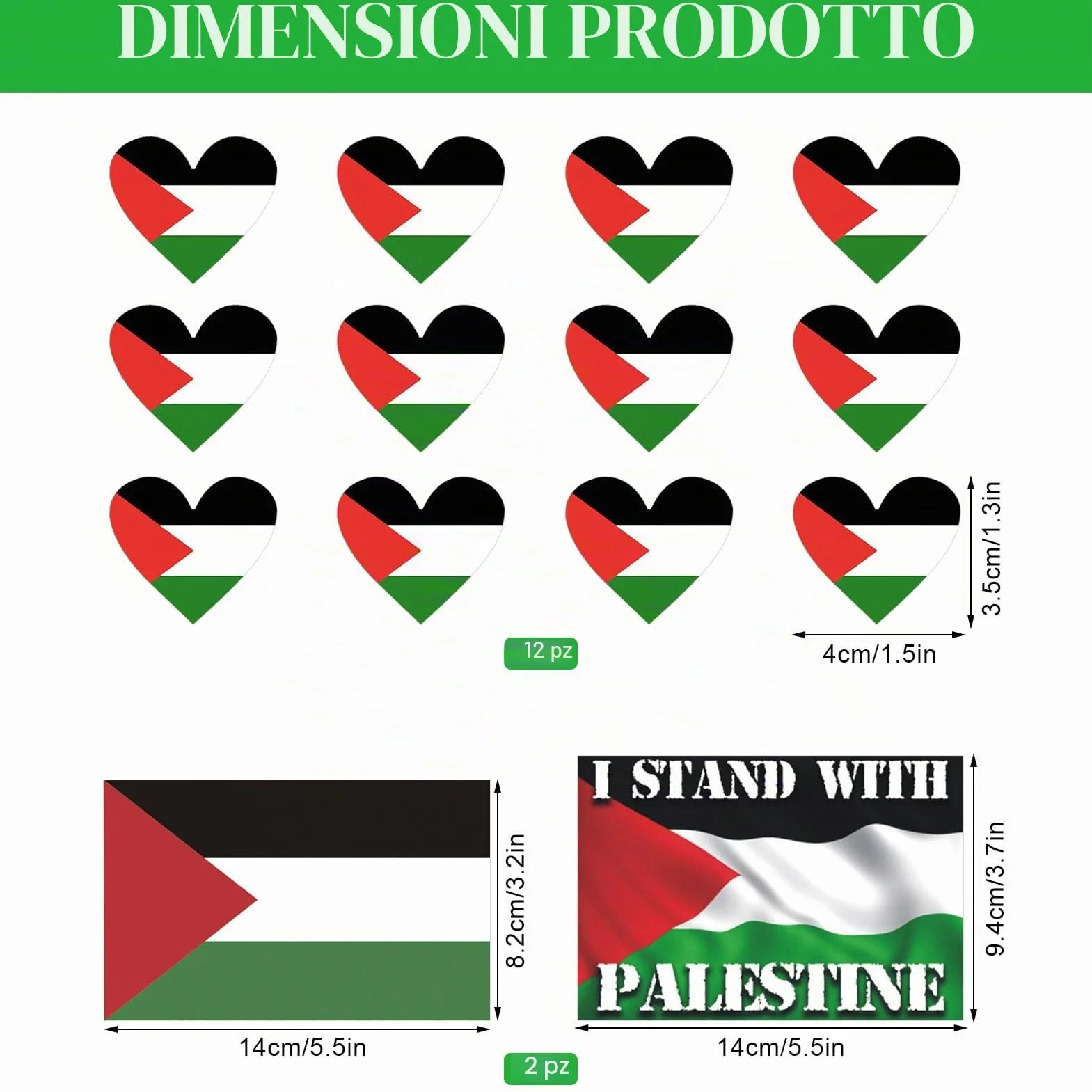 14 pcs Adesivo Bandiera Palestina, Bandiera Palestinese Auto Adesivo, Mini Adesivo Bandiera Palestinese, per Porte e Finestre, Paraurti, Supporto per Bottiglie di Computer Portatili Della Palestina