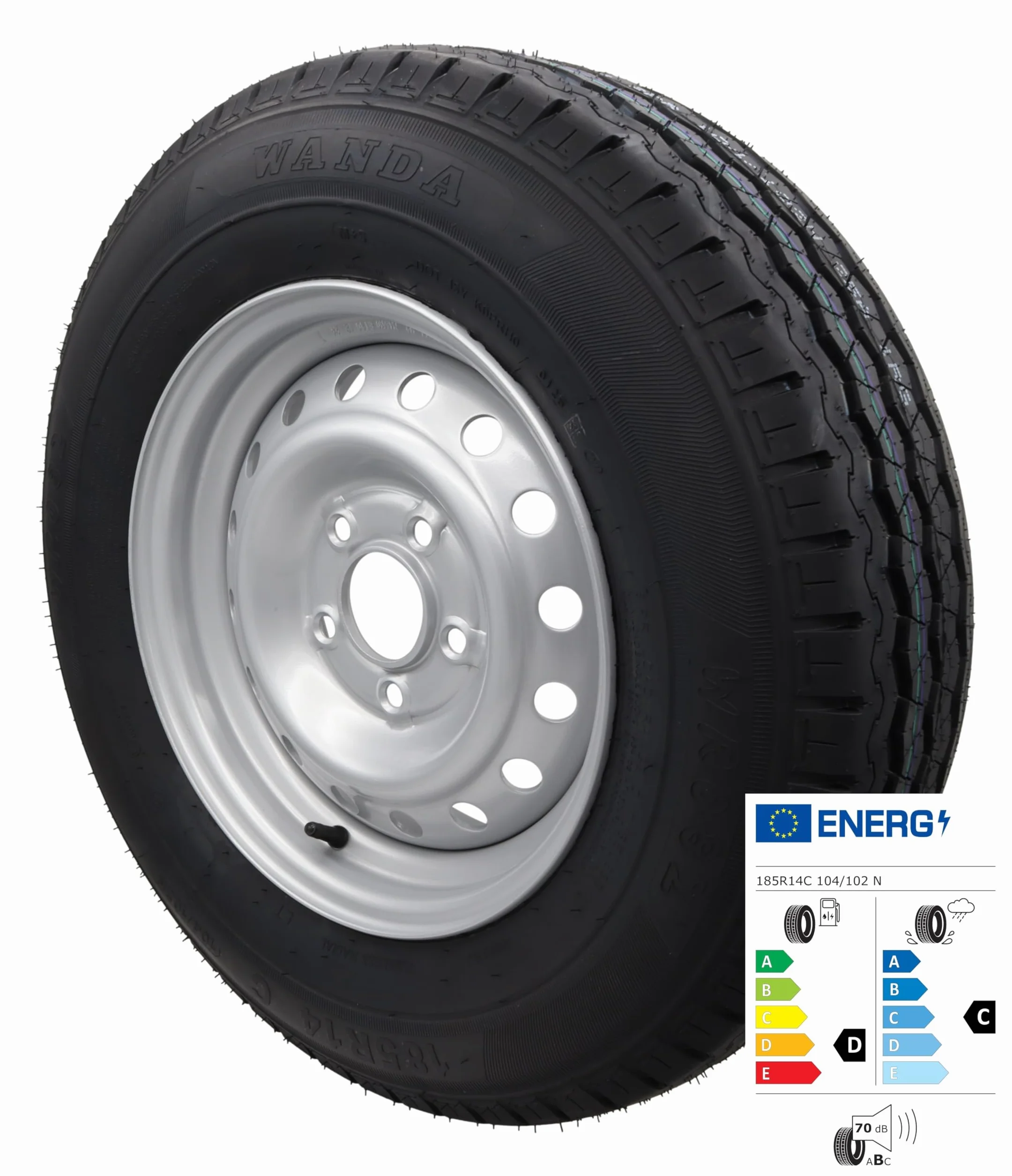 Ruota completa, 185R14C, 112 x 5, 900 kg, ruote da 14", 185/14 R 14 C, per rimorchio e trailer