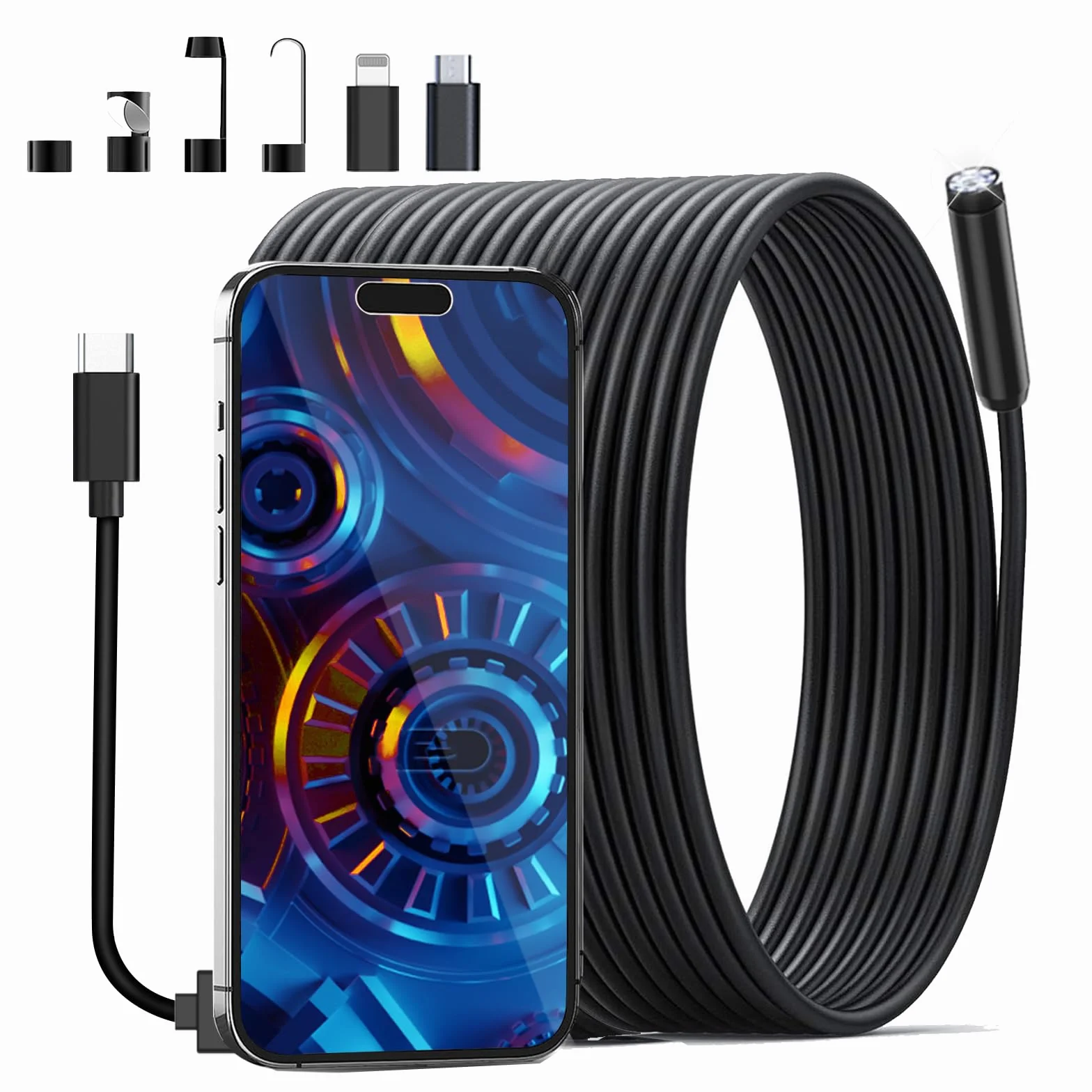 Endoscopio WiFi 1080P HD 10M IP67 con Sonda Semirigida per Smartphone iOS Android
