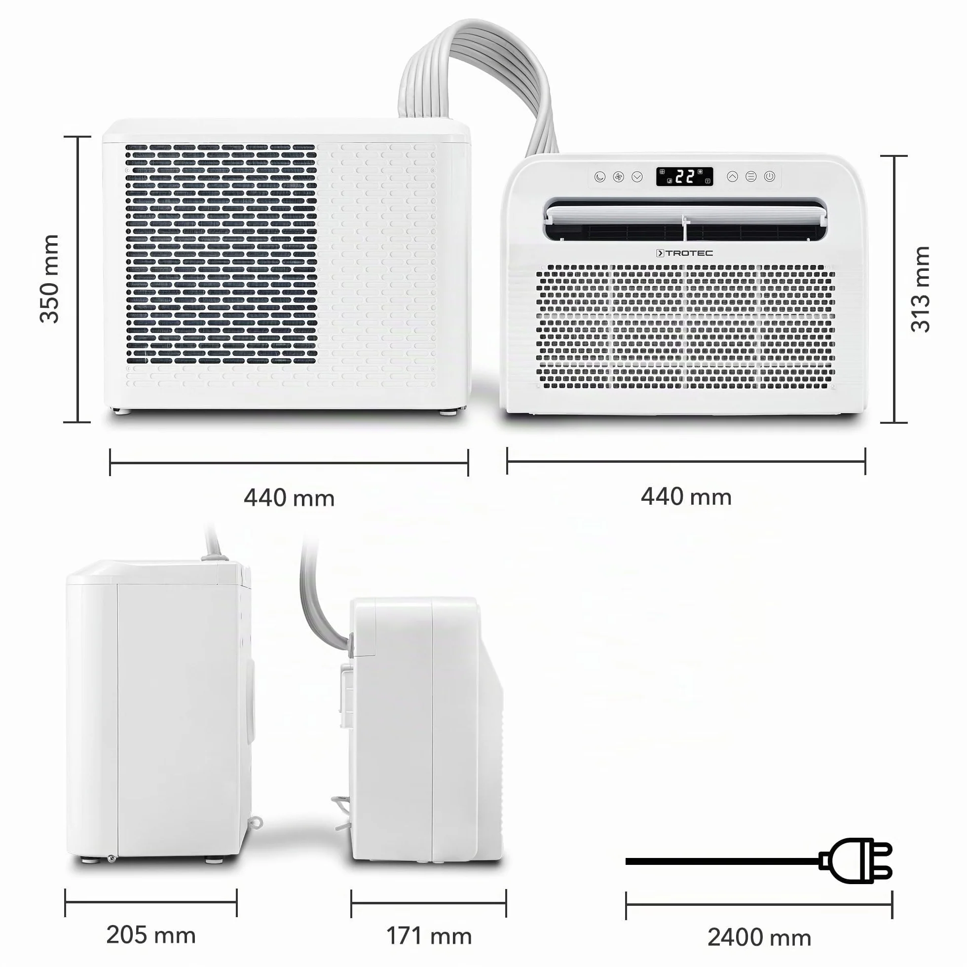 TROTEC PAC-C 1500 SH Climatizzatore da Campeggio WiFi 4 in 1 - Condizionatore Split per Camper - Raffreddamento, Riscaldamento, Deumidificazione, Ventilazione - 5000 BTU